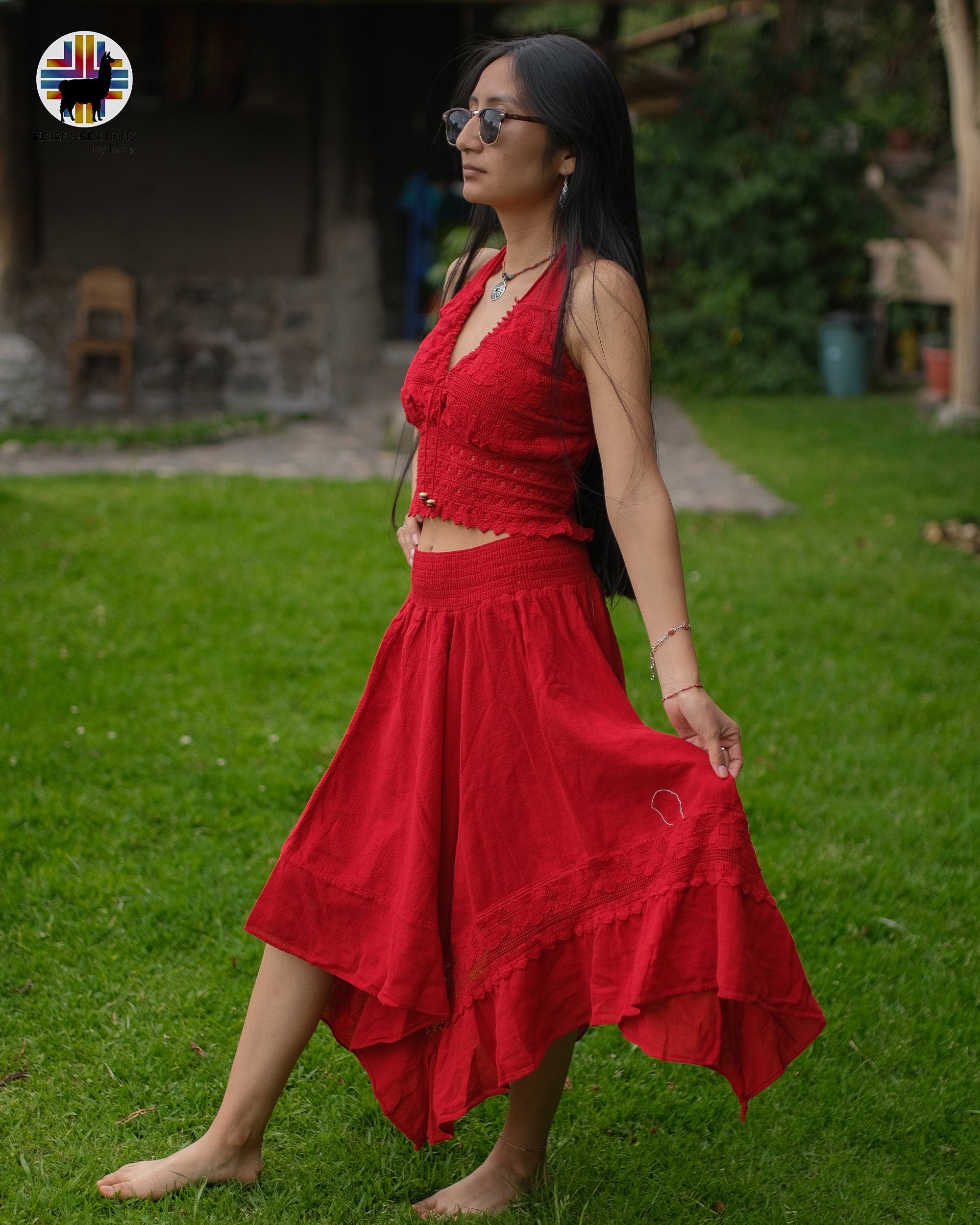 Hand-stitched Cotton 2 Pieces Set (Gypsy Feels). Bohemian Style. Super Comfortable and Machine Washable. One Size. FREE SHIPPING!