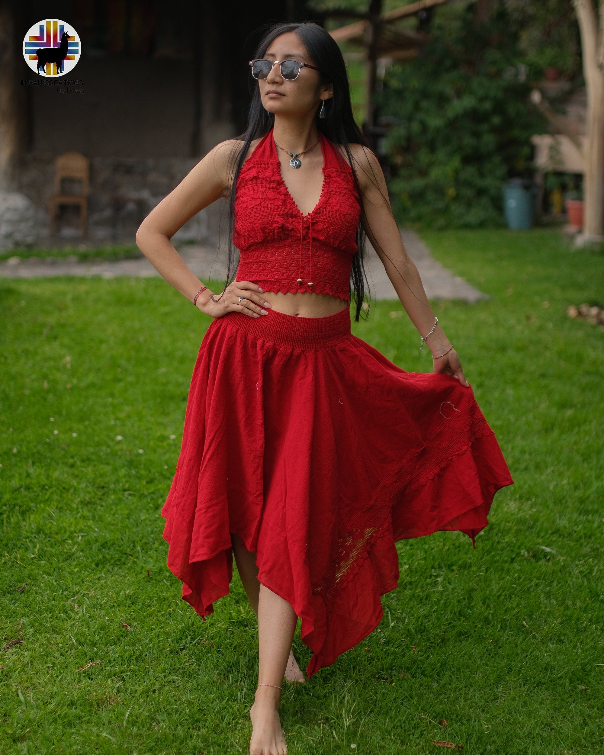 Hand-stitched Cotton 2 Pieces Set (Gypsy Feels). Bohemian Style. Super Comfortable and Machine Washable. One Size. FREE SHIPPING!