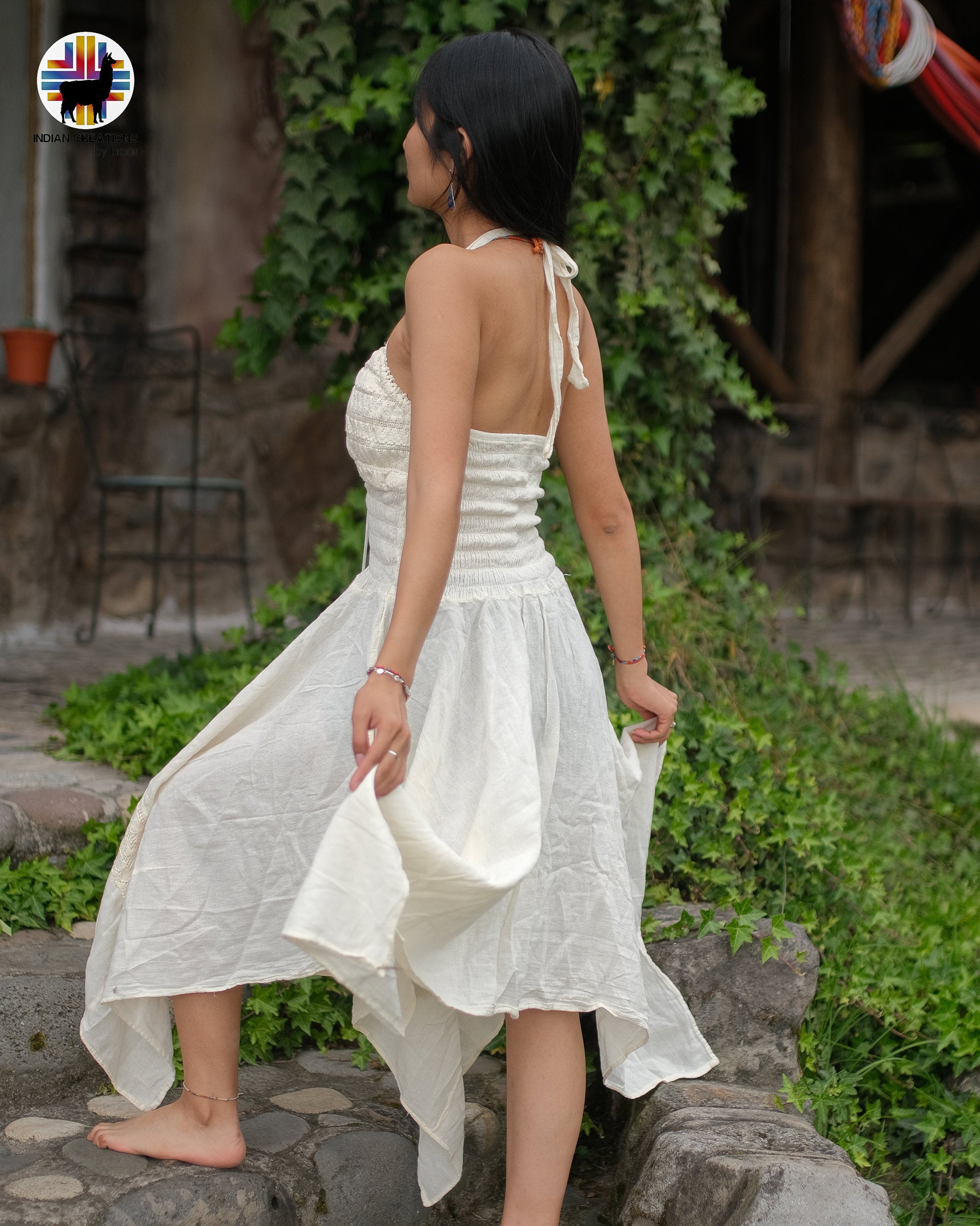 Hand-stitched Cotton Dress (Fairy Dreams). Bohemian Style. Super Comfortable and Machine Washable. One Size. FREE SHIPPING! Gift Ideas.