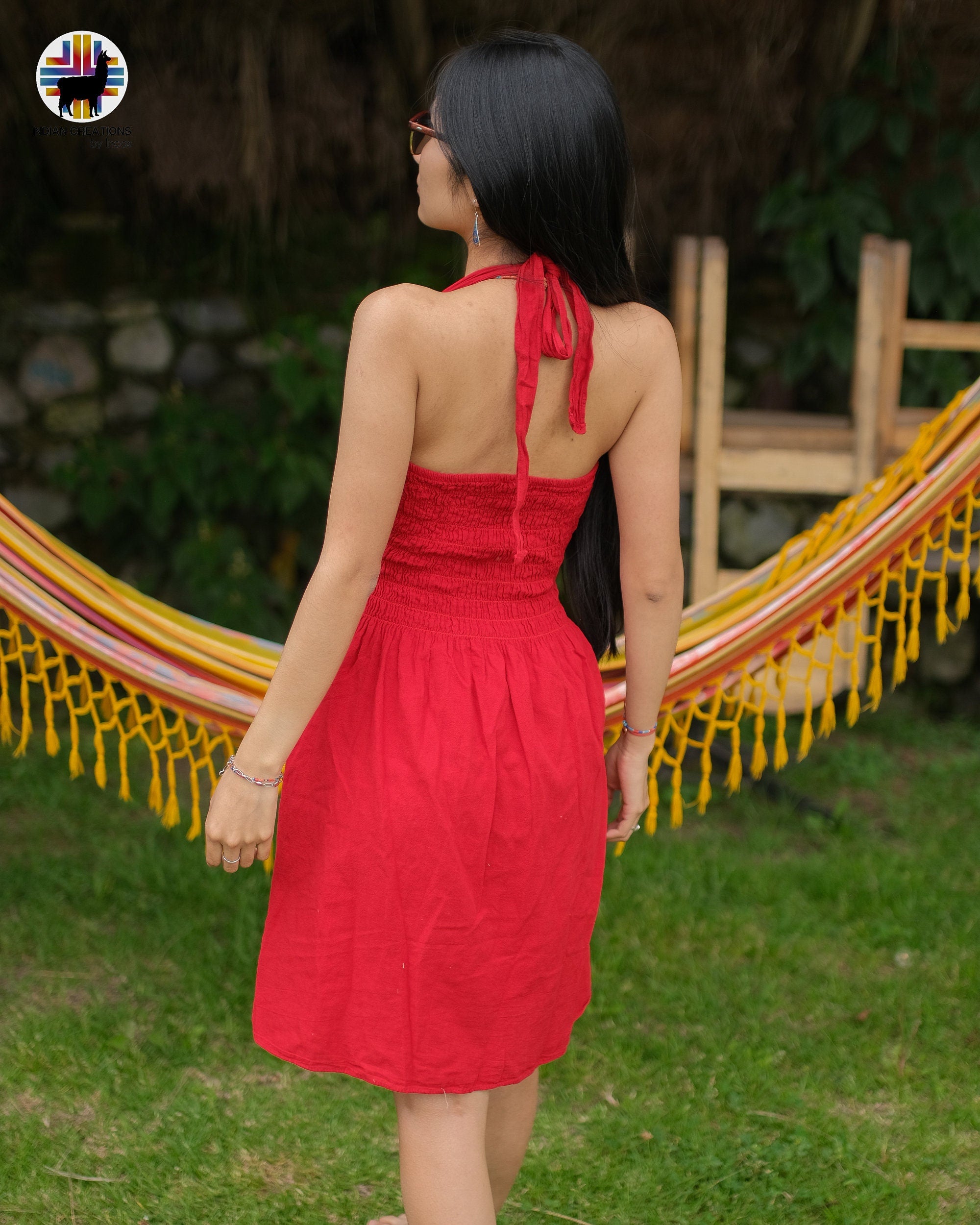 Hand-stitched Cotton Dress (Lily of the Valley in Red)Bohemian Style. Super Comfortable and Machine Washable.  San Valentine Gift Ideas