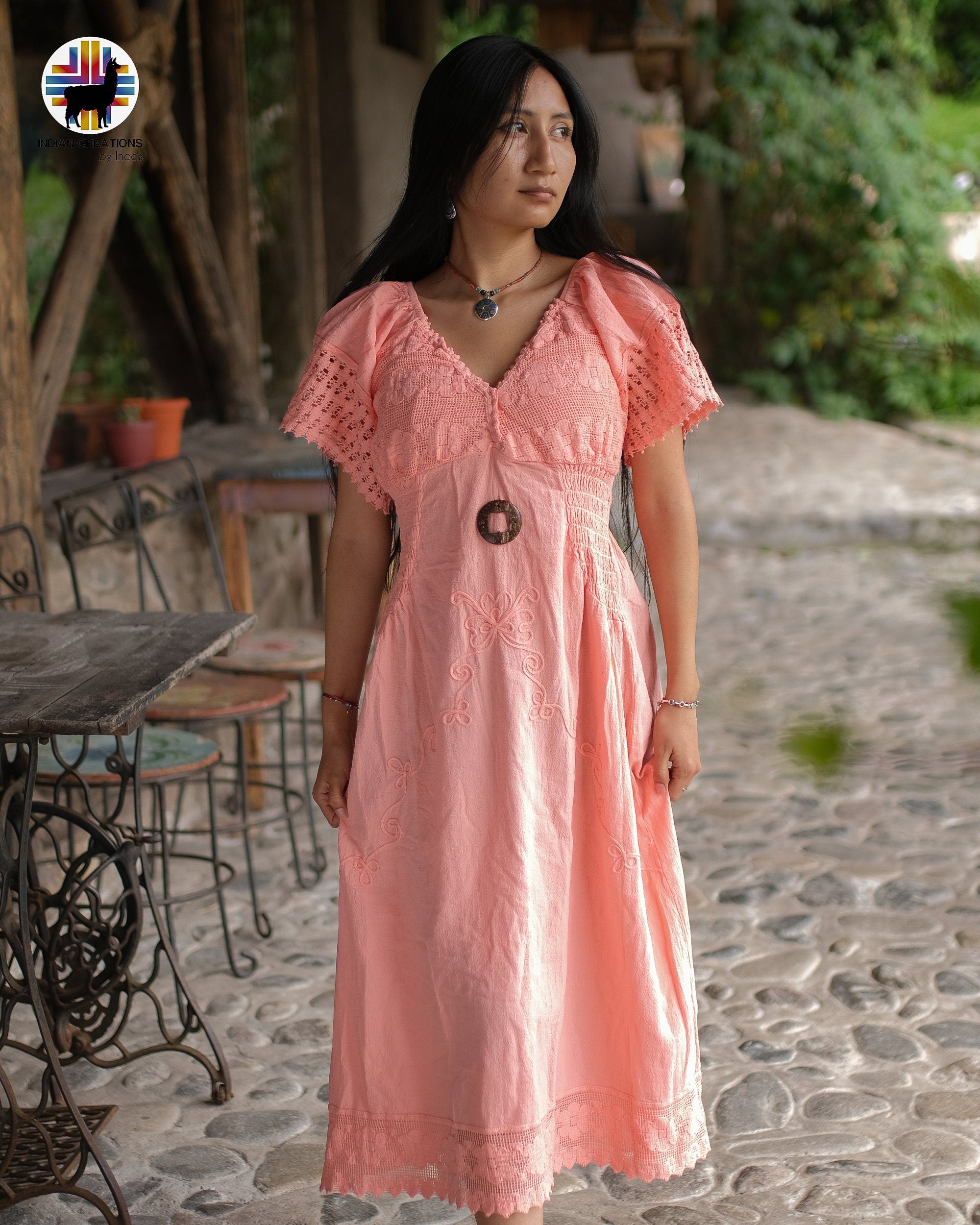 Hand-stitched Cotton Dress (Narcissus). Bohemian Style. Super Comfortable and Machine Washable. One Size. FREE SHIPPING!