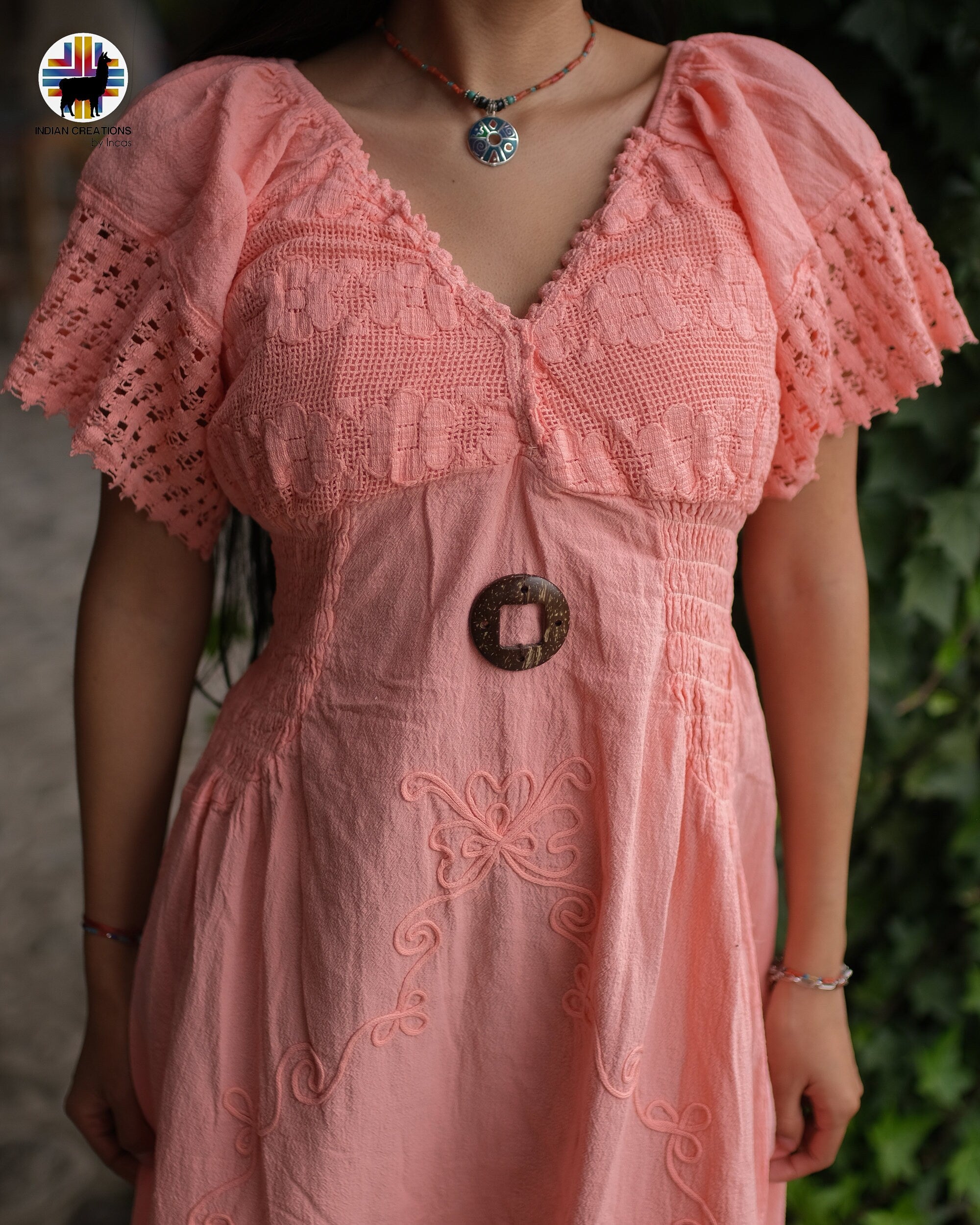 Hand-stitched Cotton Dress (Narcissus). Bohemian Style. Super Comfortable and Machine Washable. One Size. FREE SHIPPING!
