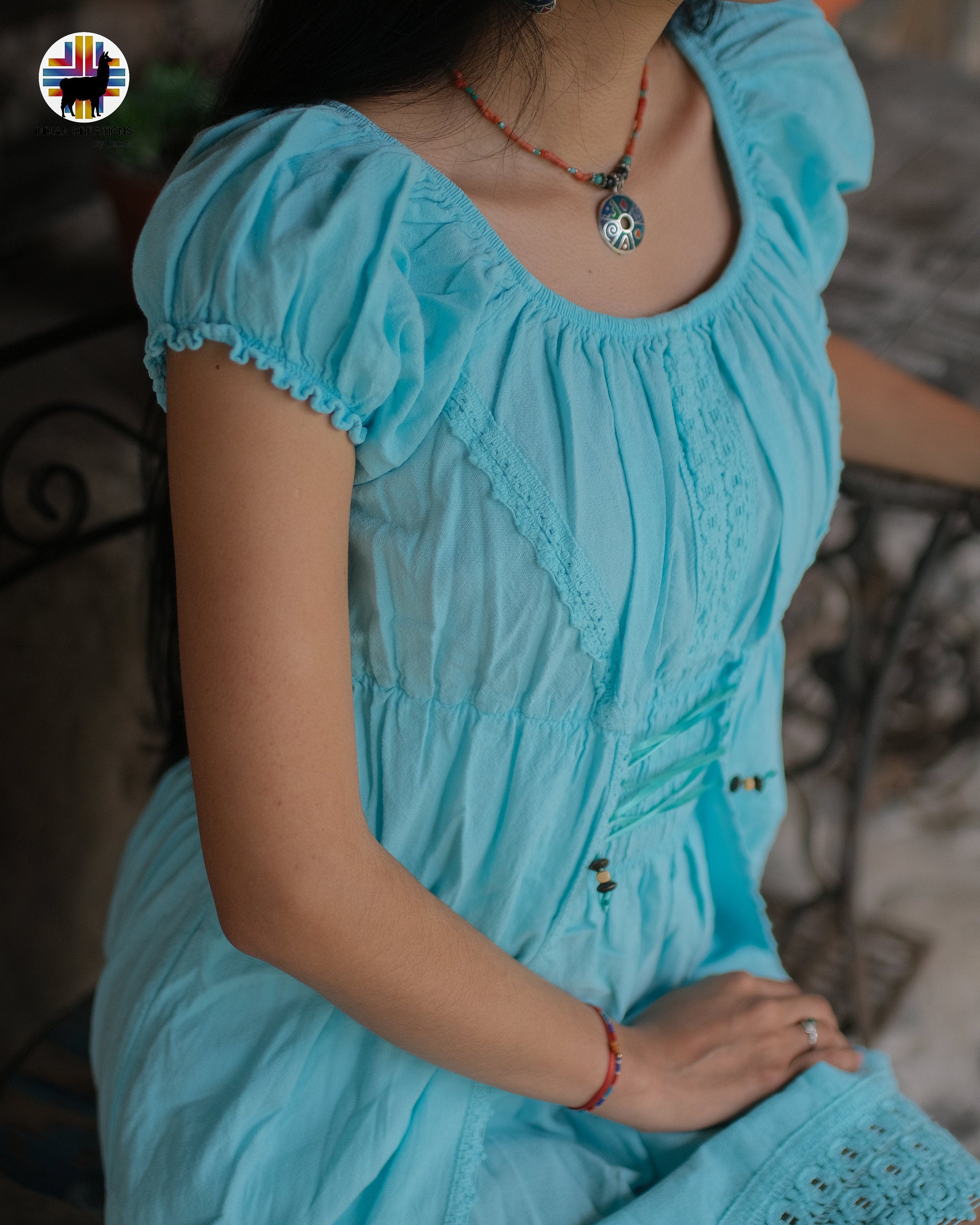 Hand-stitched Cotton Dress (Daffodil). Bohemian Style. Super Comfortable and Machine Washable. One Size. FREE SHIPPING!
