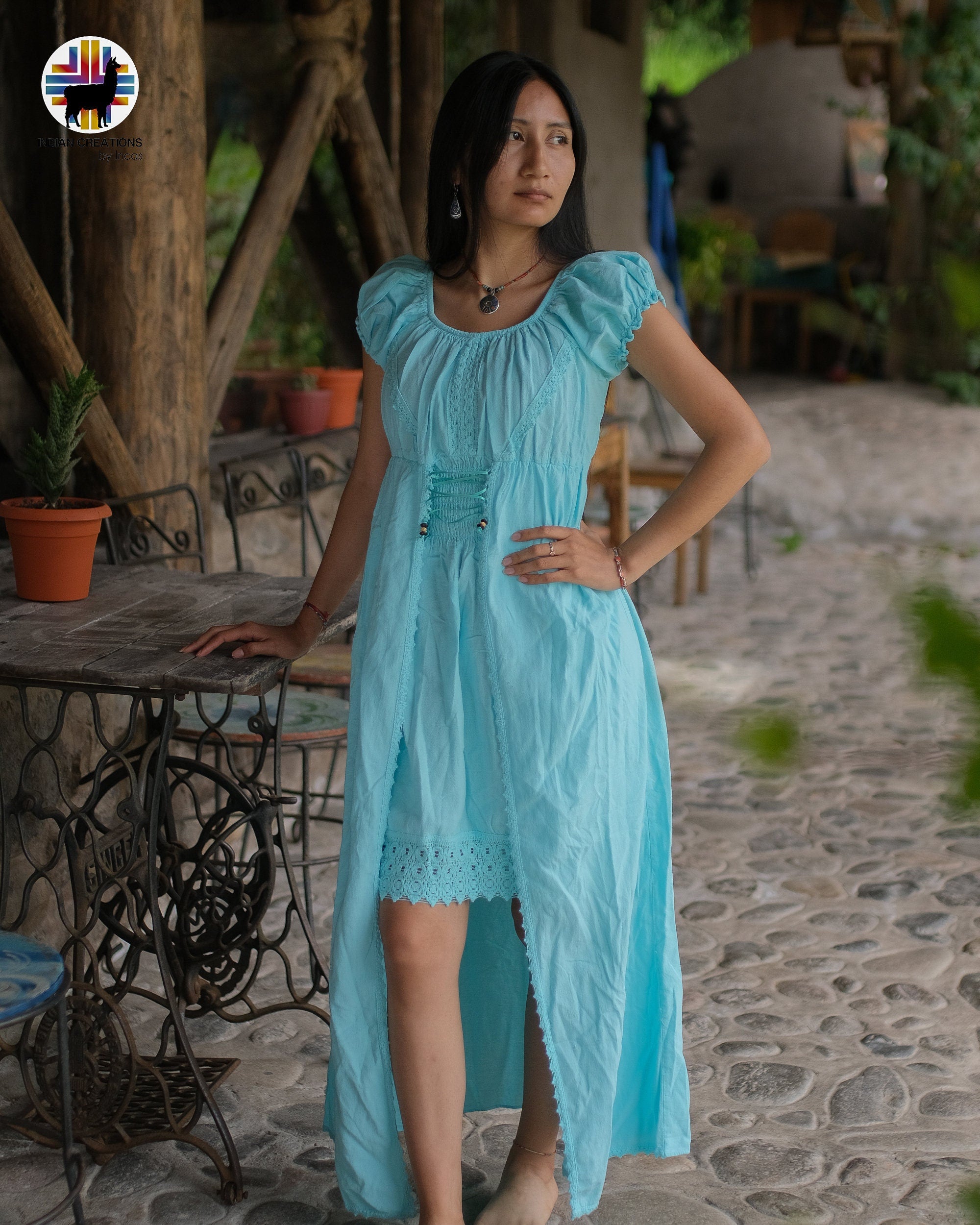 Hand-stitched Cotton Dress (Daffodil). Bohemian Style. Super Comfortable and Machine Washable. One Size. FREE SHIPPING!