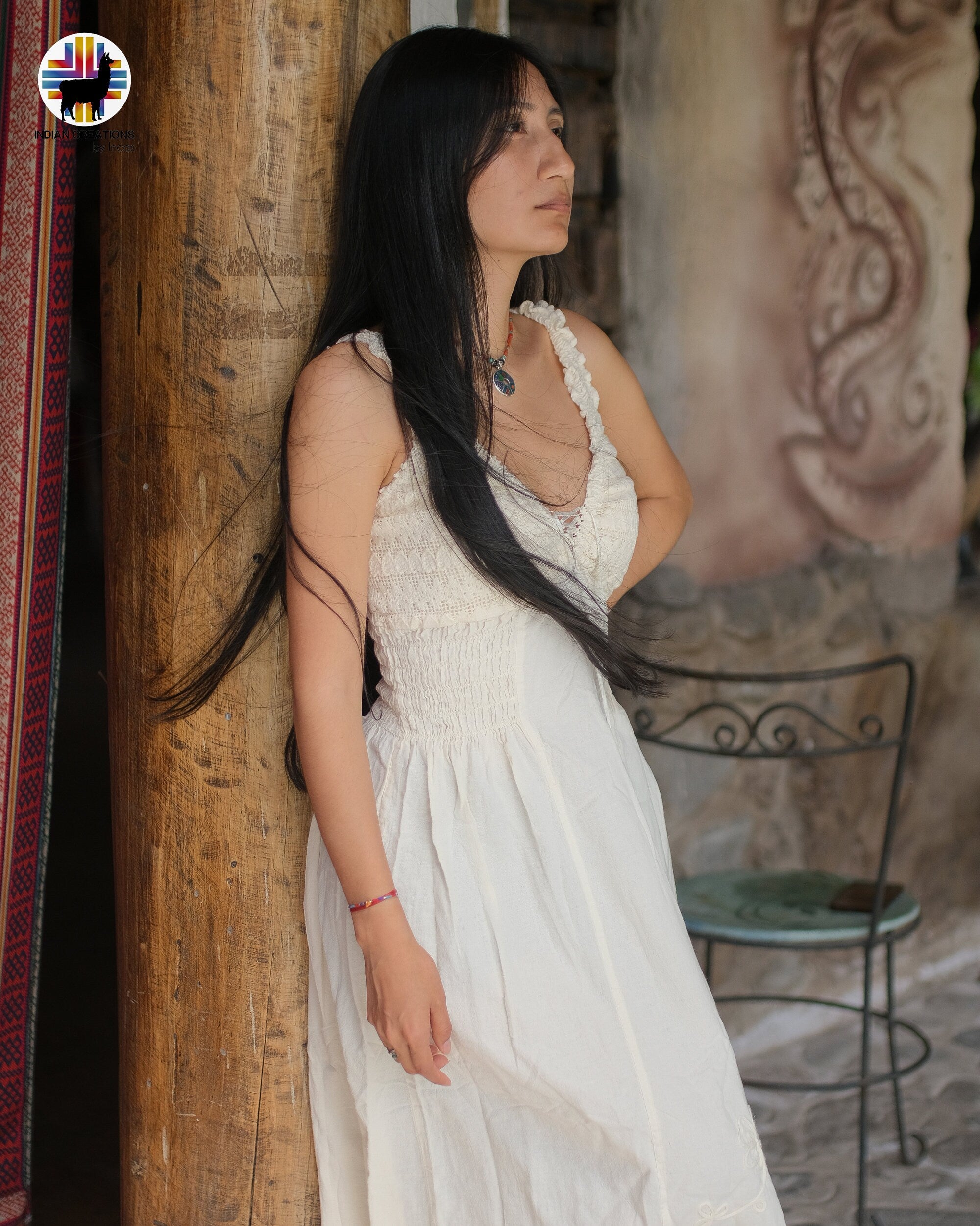 Hand-stitched Cotton Dress (Peep). Bohemian Style. Super Comfortable and Machine Washable. One Size. FREE SHIPPING!