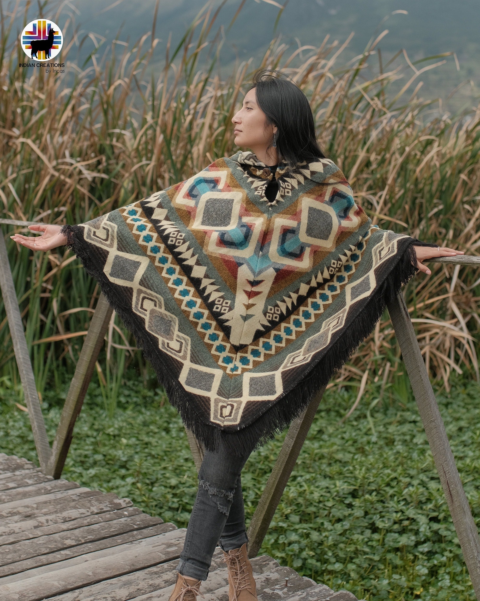Unisex Alpaca Wool poncho. V Shaped Style.One size. Lightweight but Super soft and warm. Crafted with Alpaca Wool. FREE SHIPPING! Gift Ideas