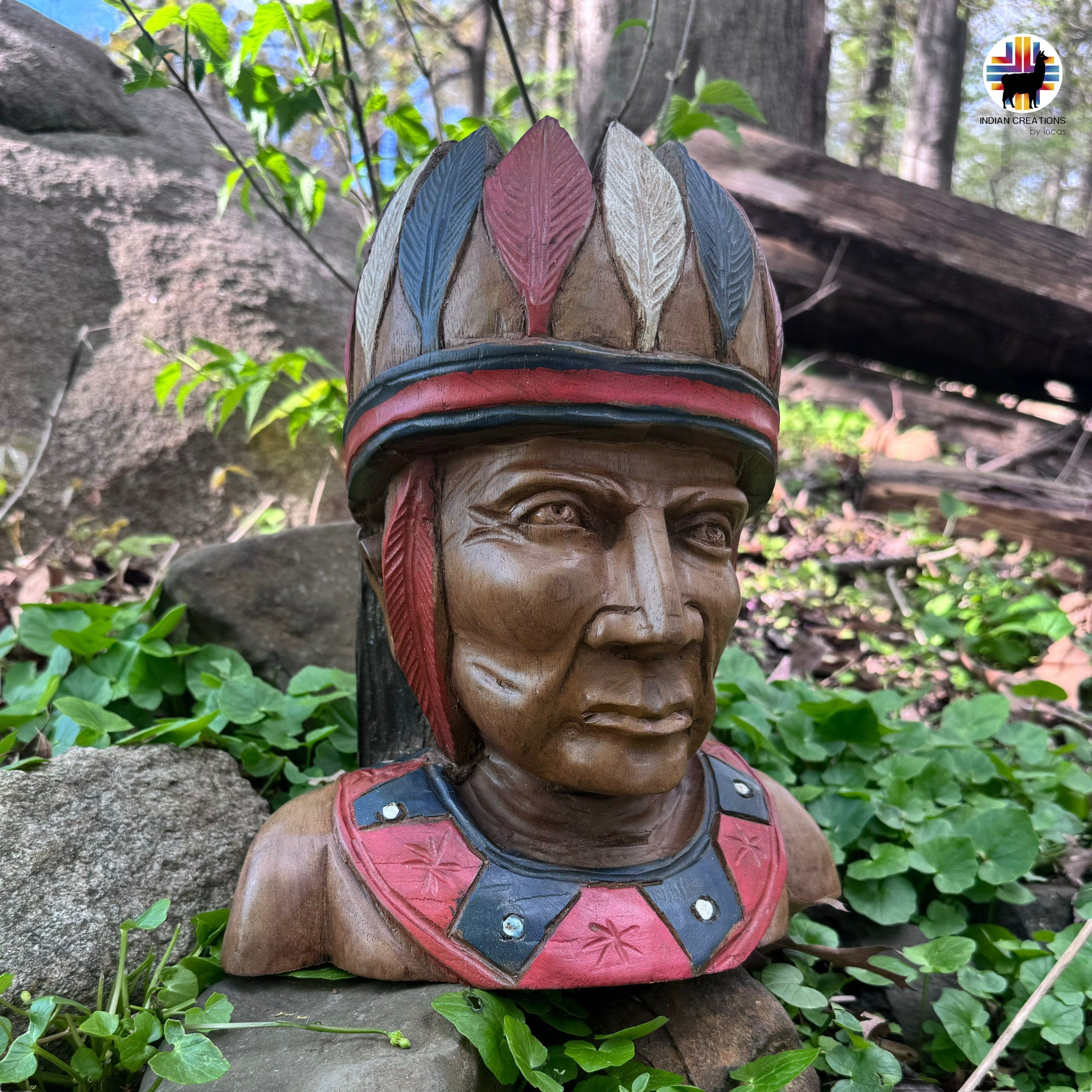 Handmade Indigenous Chief Bust. Wood Decoration.Home Decor. Hand Carved Wood Bust