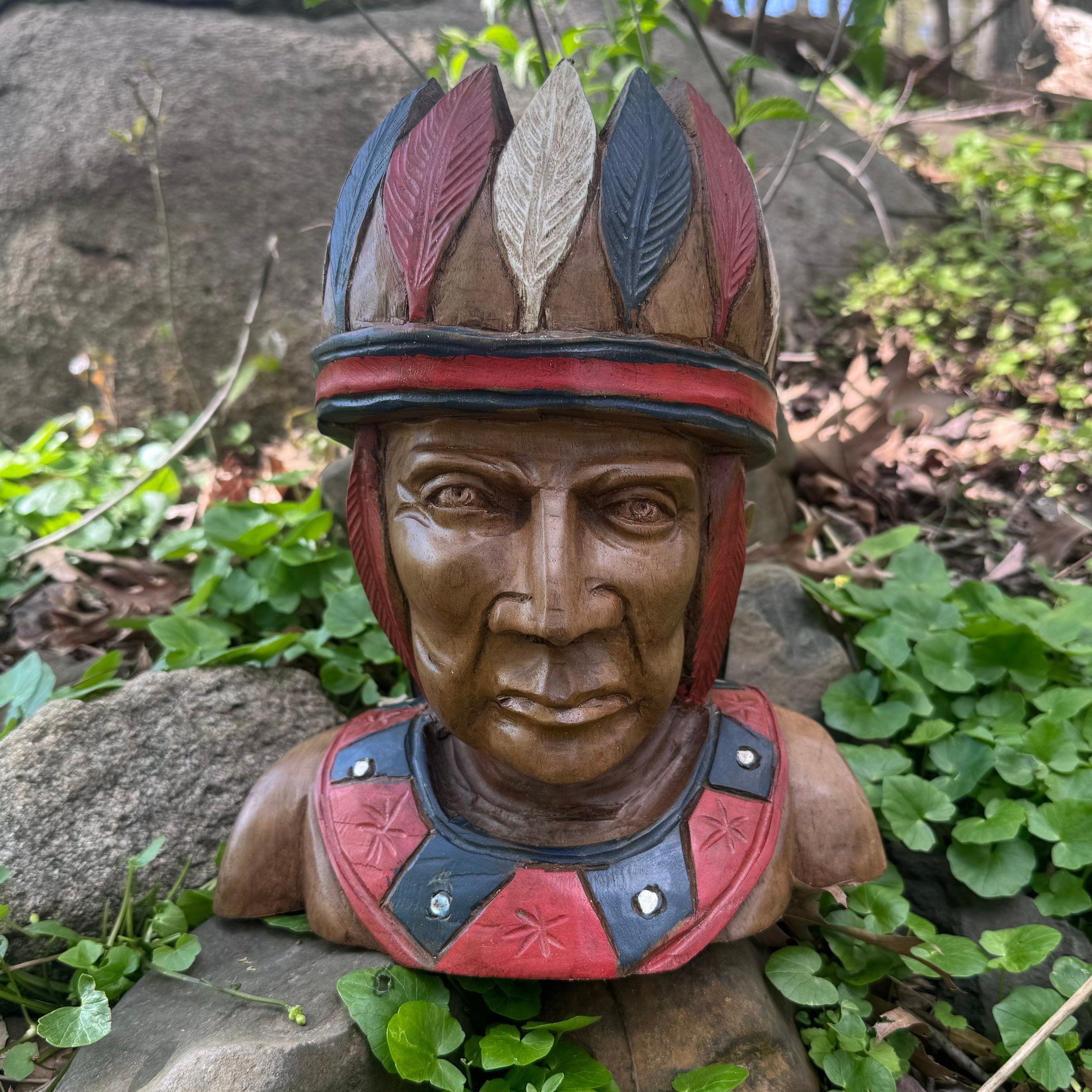 Handmade Indigenous Chief Bust. Wood Decoration.Home Decor. Hand Carved Wood Bust