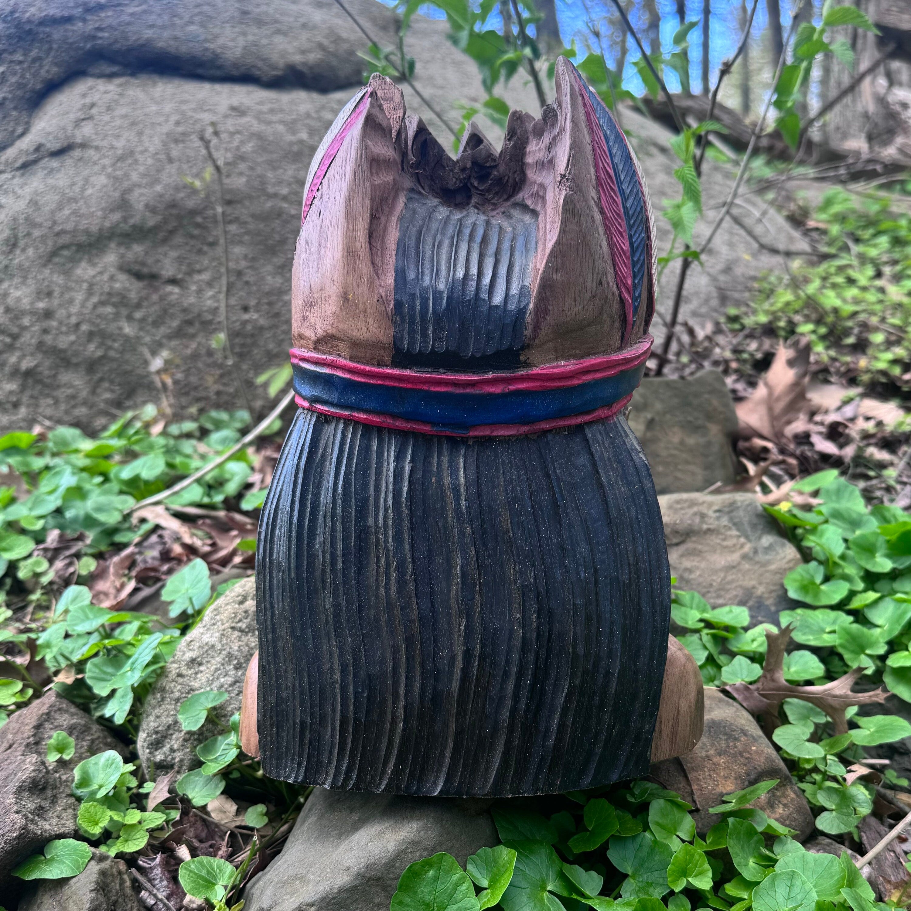 Handmade Indigenous Chief Bust. Wood Decoration.Home Decor. Hand Carved Wood Bust
