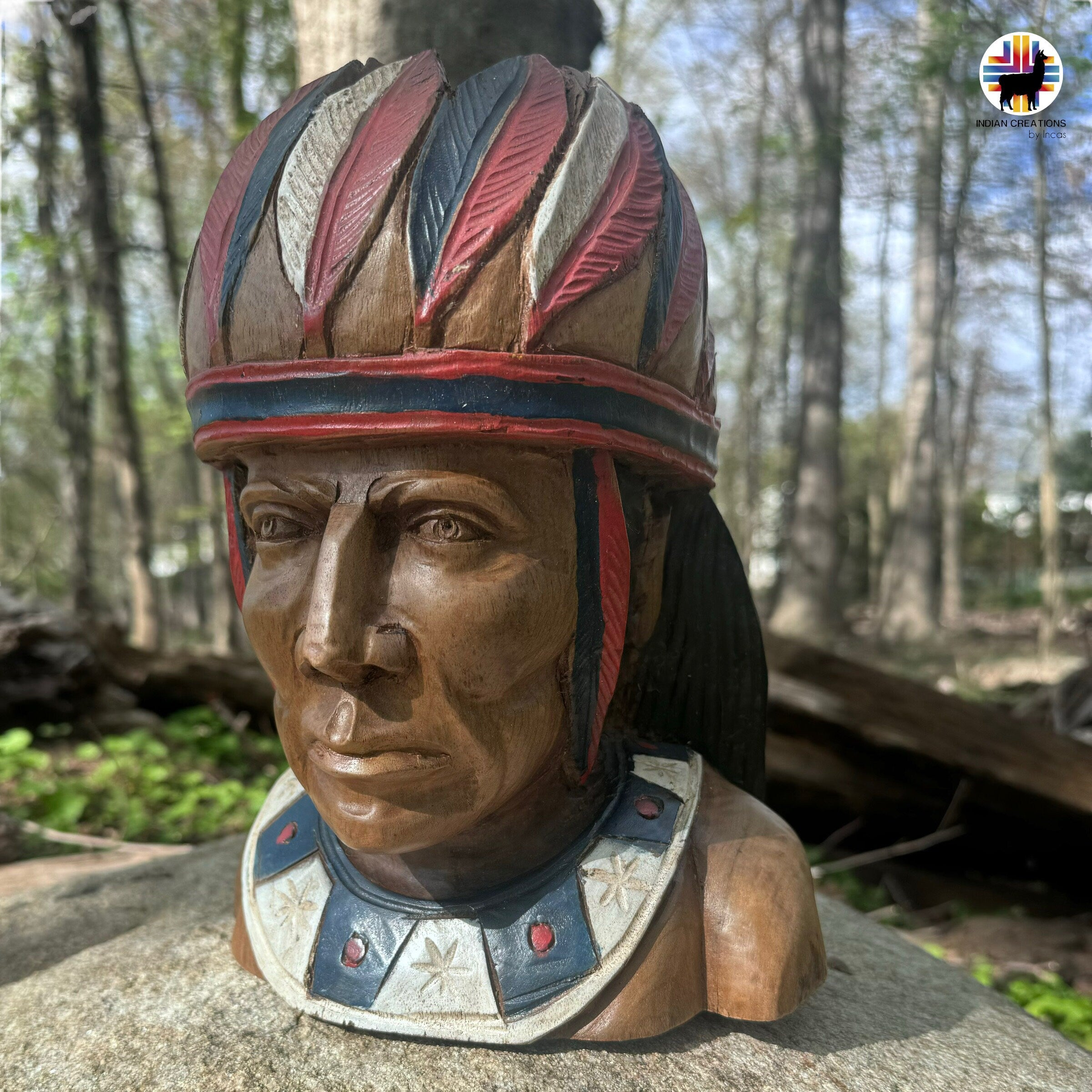 Handmade Indigenous Chief Bust. Wood Decoration.Home Decor. Hand Carved Wood Bust