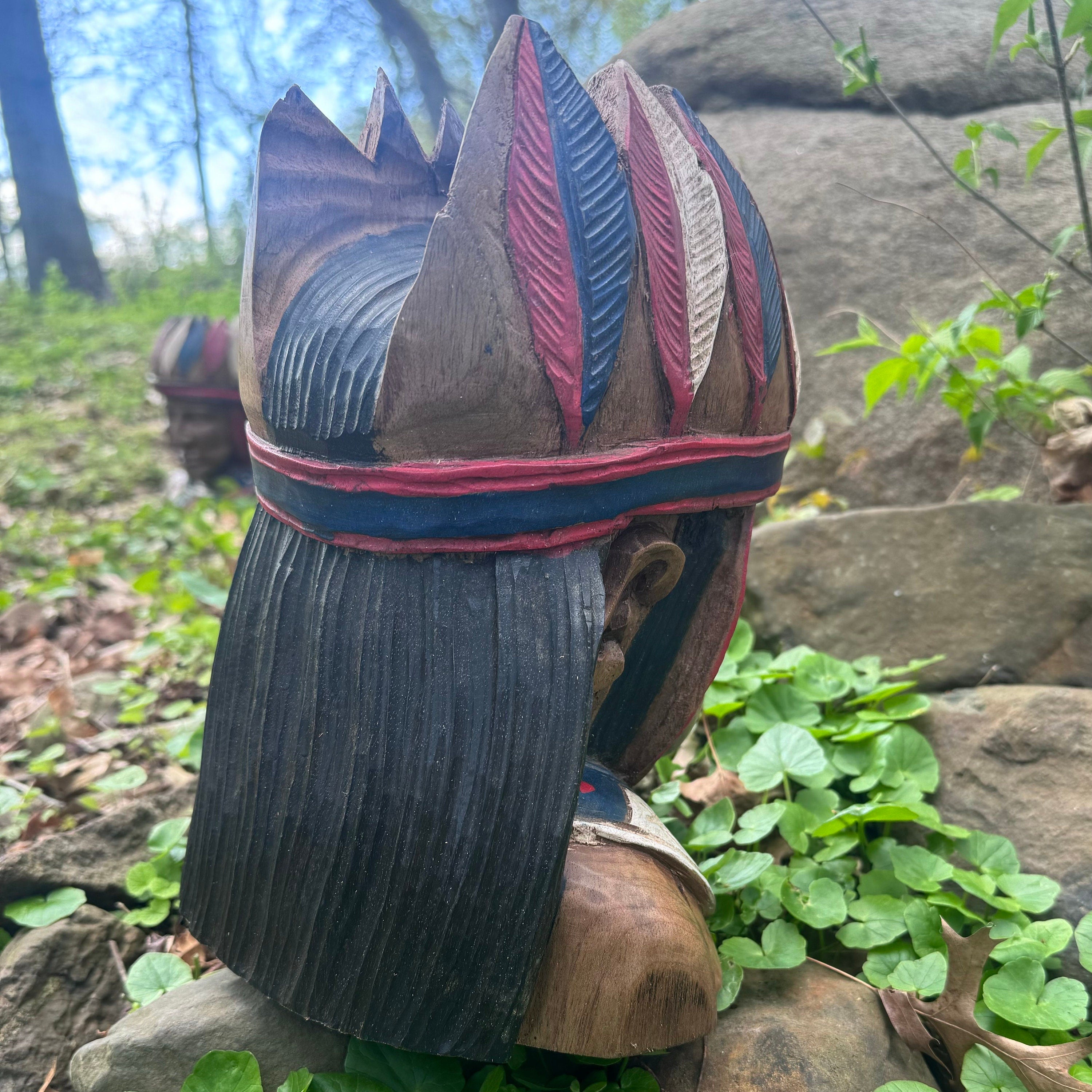 Handmade Indigenous Chief Bust. Wood Decoration.Home Decor. Hand Carved Wood Bust