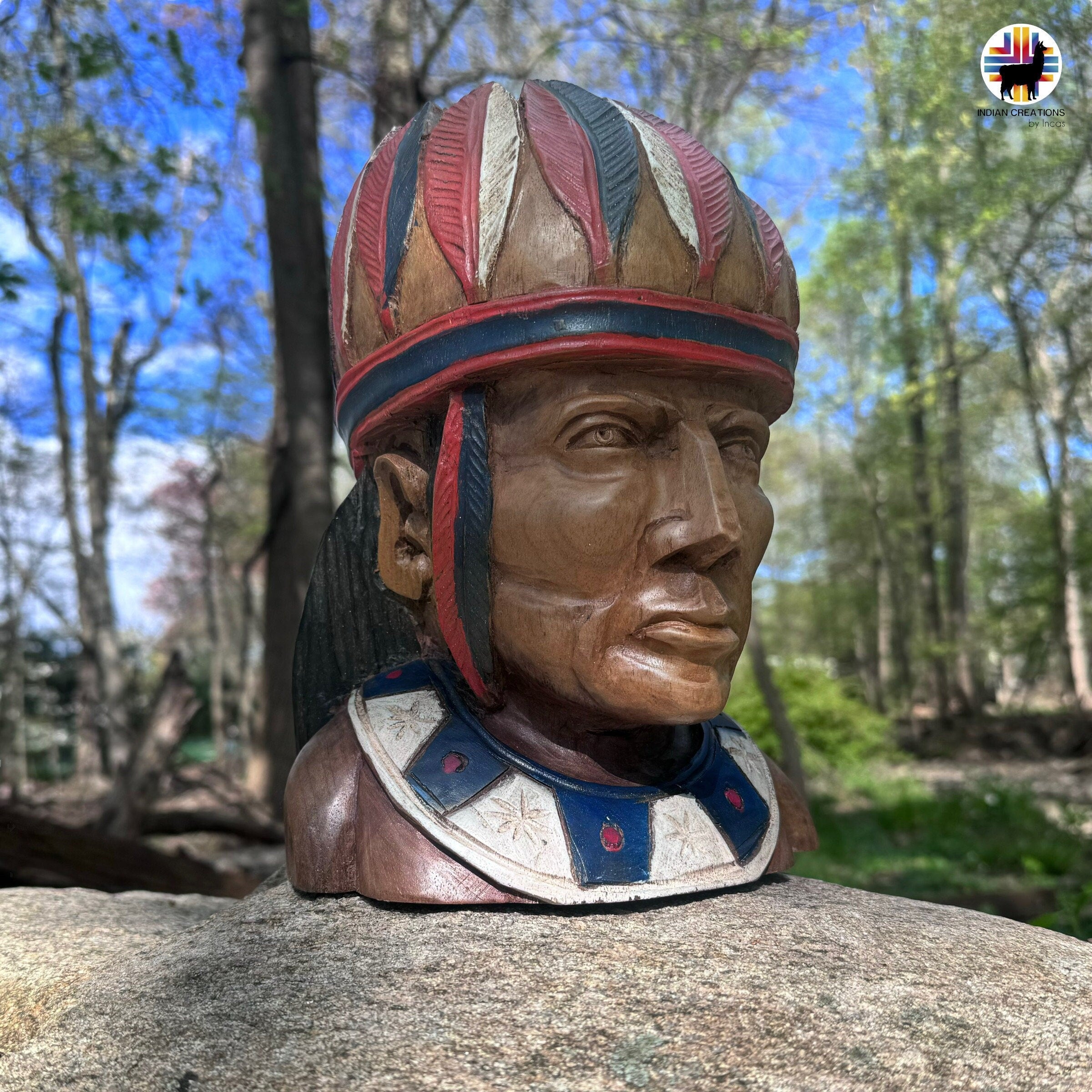 Handmade Indigenous Chief Bust. Wood Decoration.Home Decor. Hand Carved Wood Bust