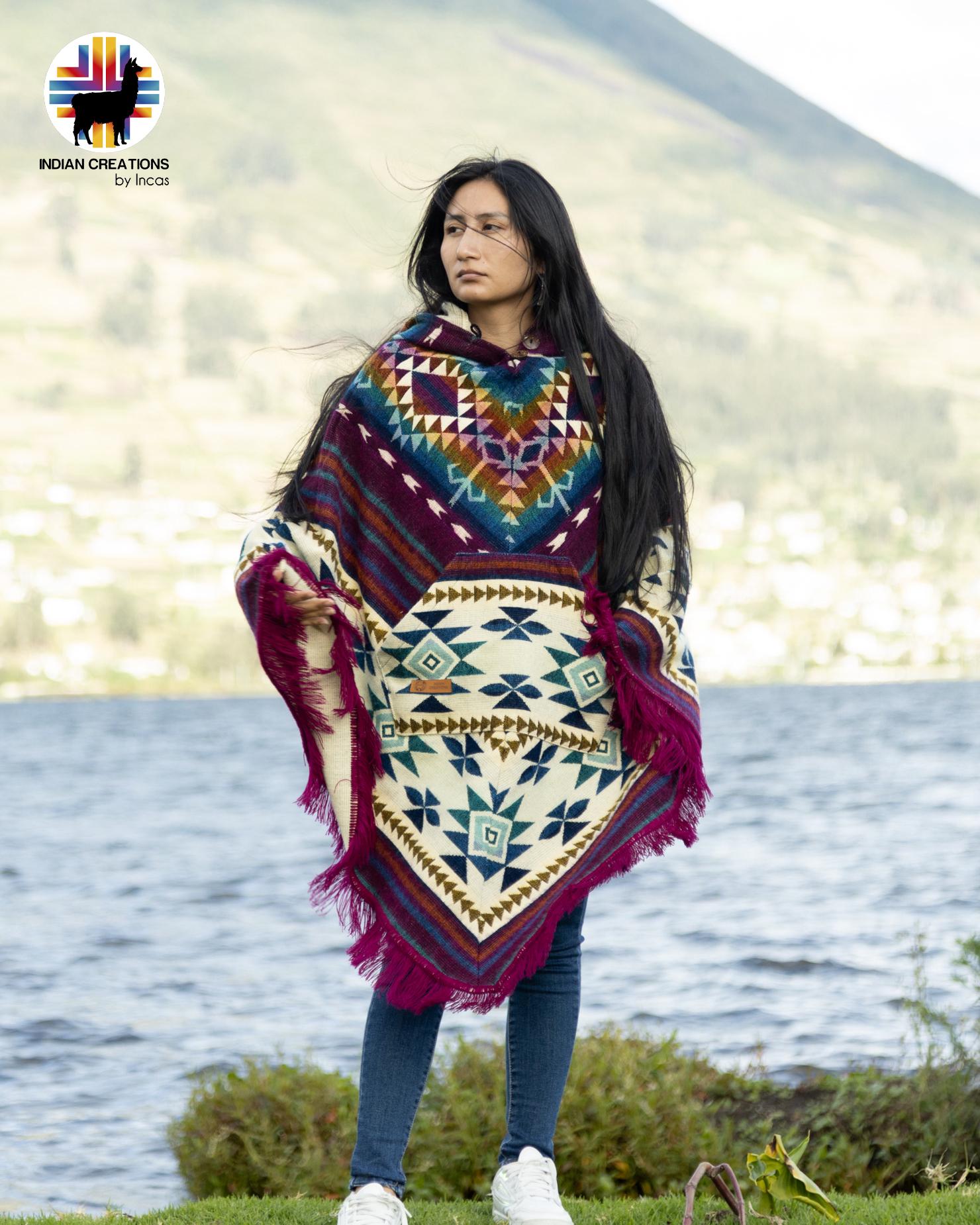 Unisex Alpaca Poncho.  V-Shaped Style. Exclusively created by Indigenous hands. Super soft & warm.  Machine Washable. FREE SHIPPING!