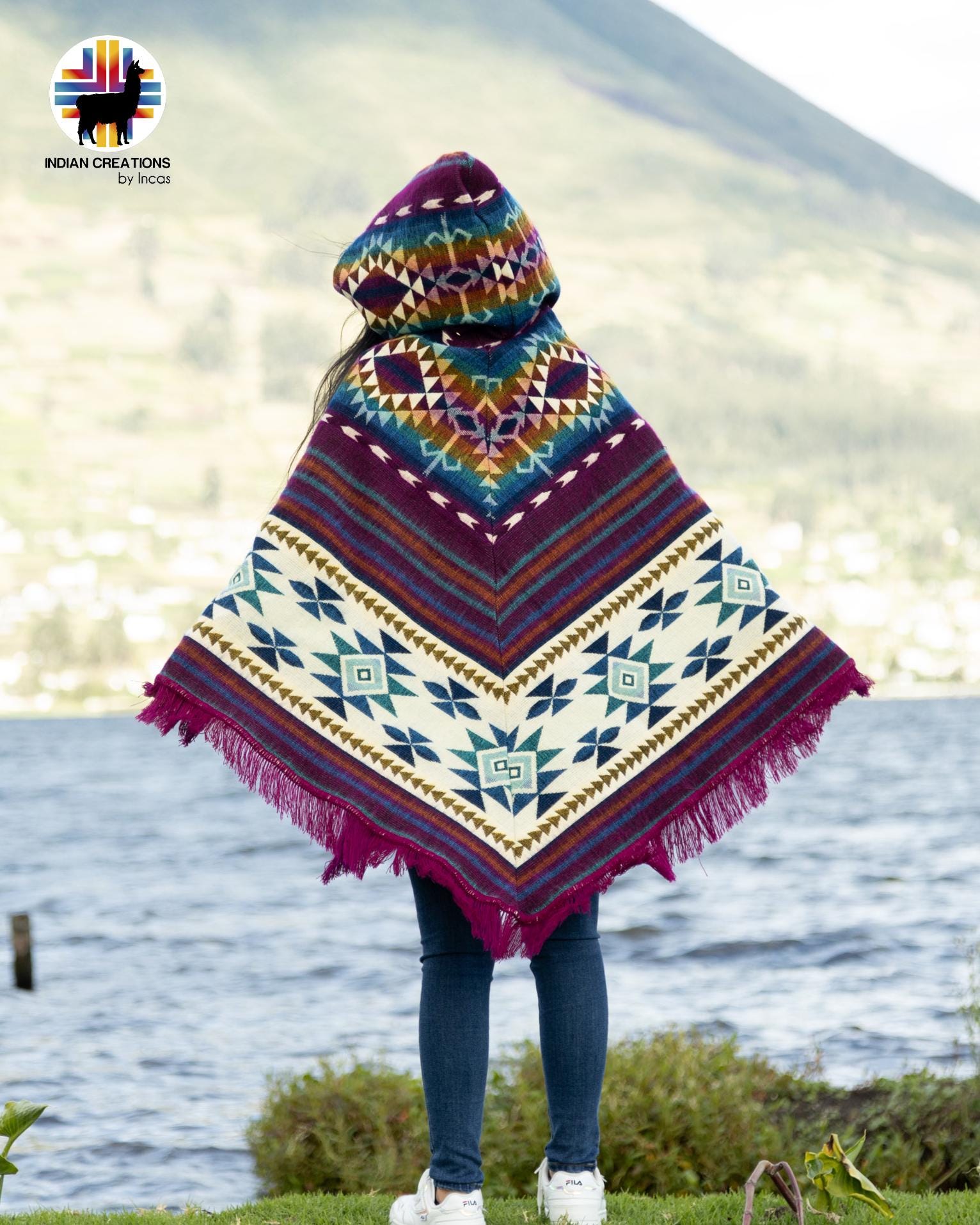 Unisex Alpaca Poncho.  V-Shaped Style. Exclusively created by Indigenous hands. Super soft & warm.  Machine Washable. FREE SHIPPING!