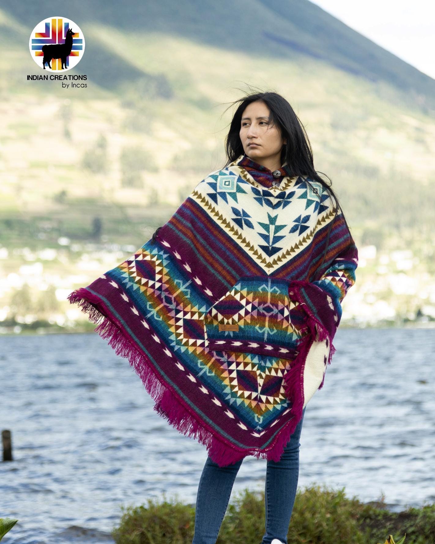 Unisex Alpaca Poncho.  V-Shaped Style. Exclusively created by Indigenous hands. Super soft & warm.  Machine Washable. FREE SHIPPING!