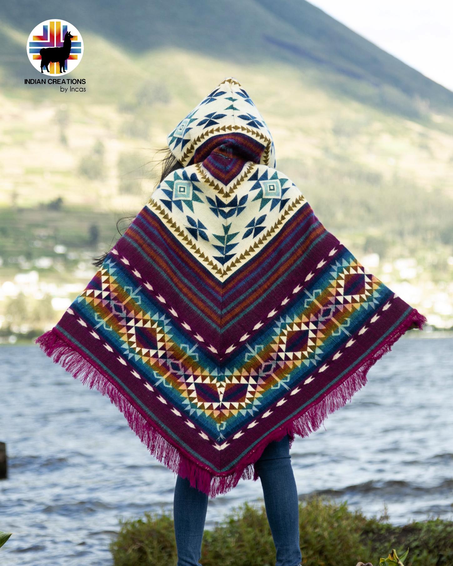 Unisex Alpaca Poncho.  V-Shaped Style. Exclusively created by Indigenous hands. Super soft & warm.  Machine Washable. FREE SHIPPING!