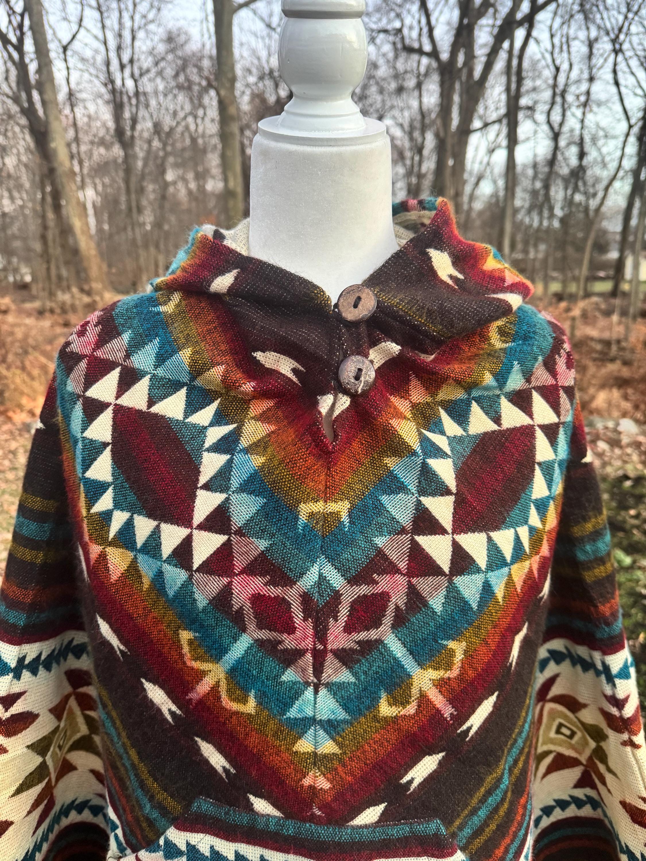 Unisex Alpaca Poncho.  V-Shaped Style. Exclusively created by Indigenous hands. Super soft & warm.  Machine Washable. FREE SHIPPING!
