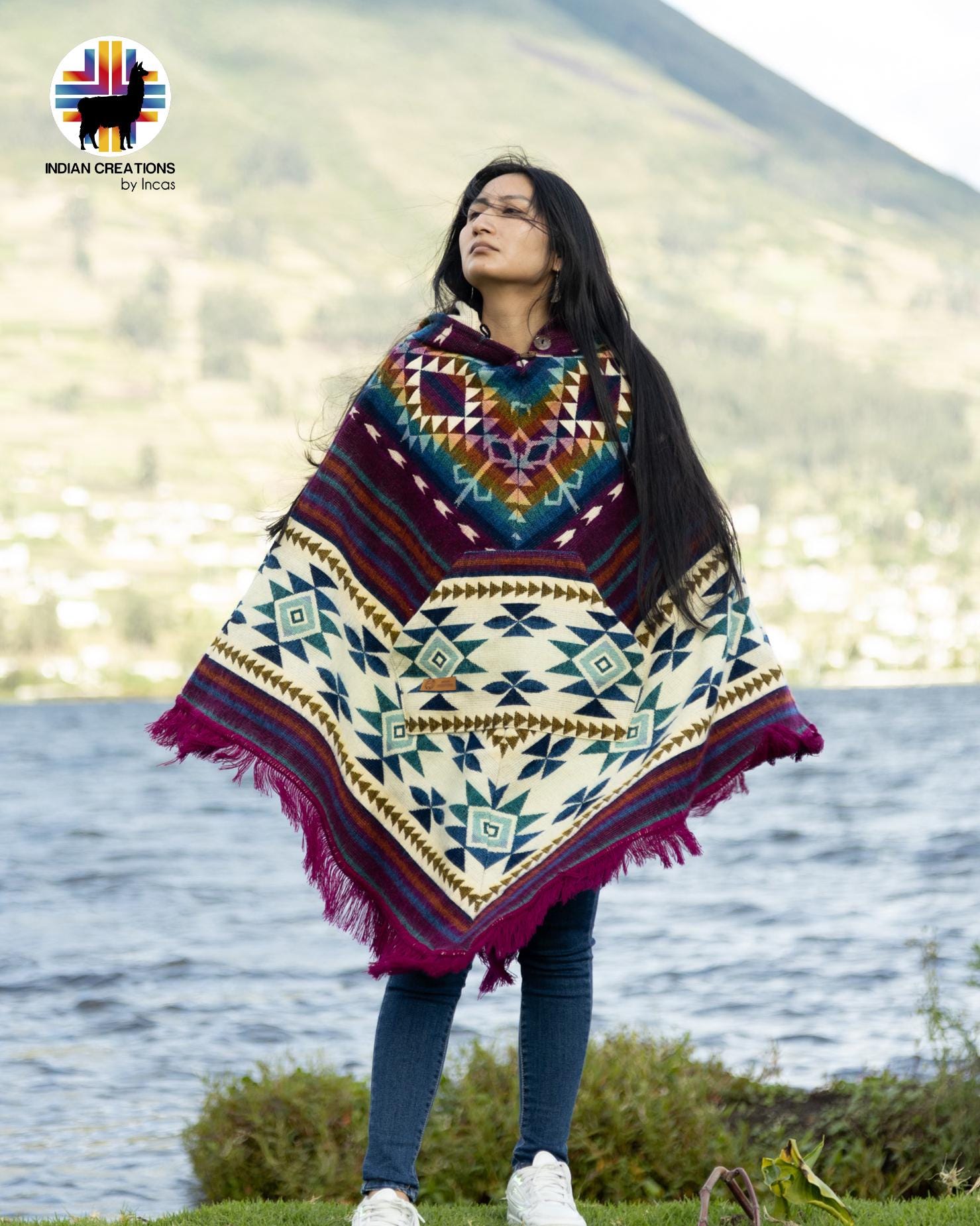 Unisex Alpaca Poncho.  V-Shaped Style. Exclusively created by Indigenous hands. Super soft & warm.  Machine Washable. FREE SHIPPING!