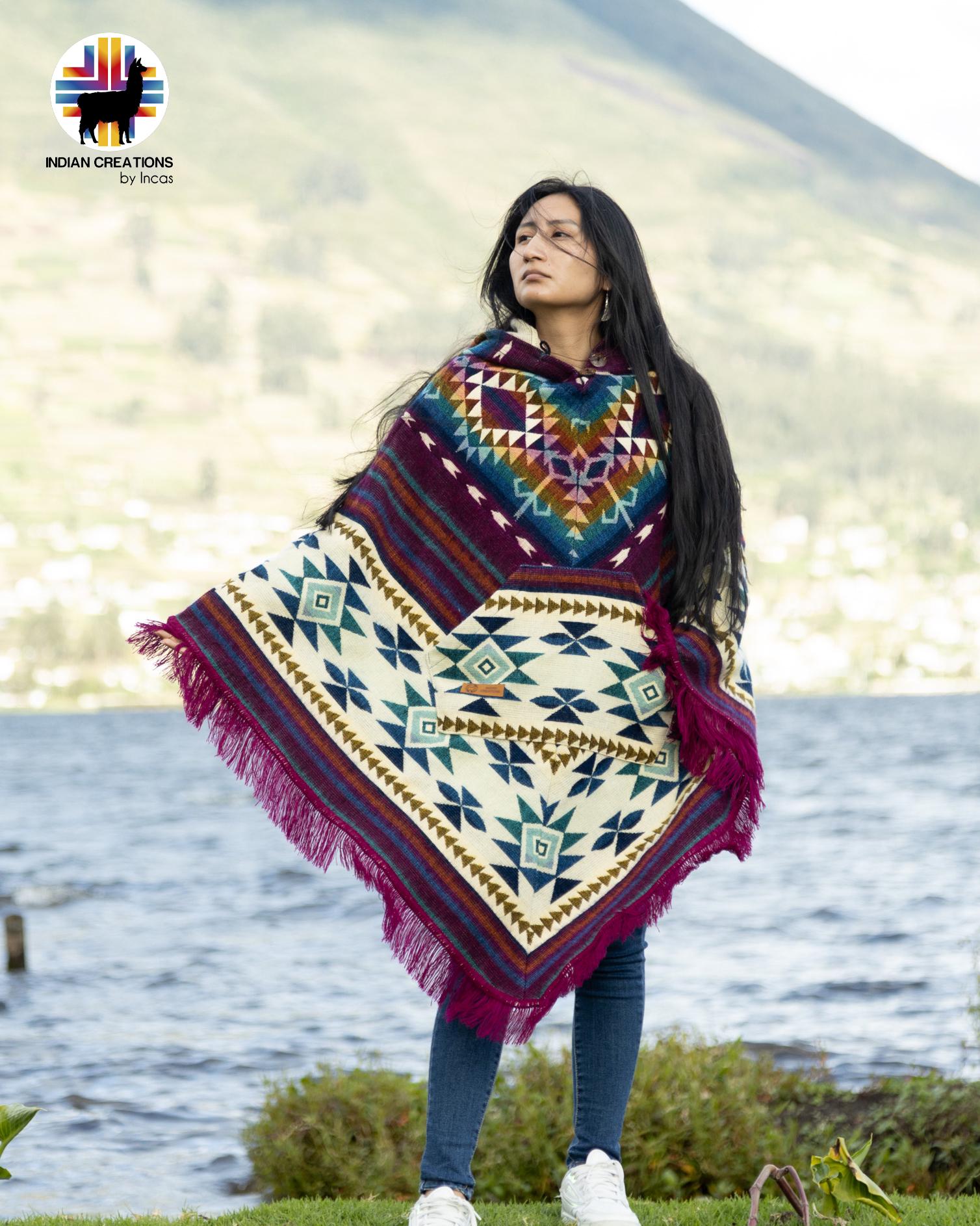 Unisex Alpaca Poncho.  V-Shaped Style. Exclusively created by Indigenous hands. Super soft & warm.  Machine Washable. FREE SHIPPING!