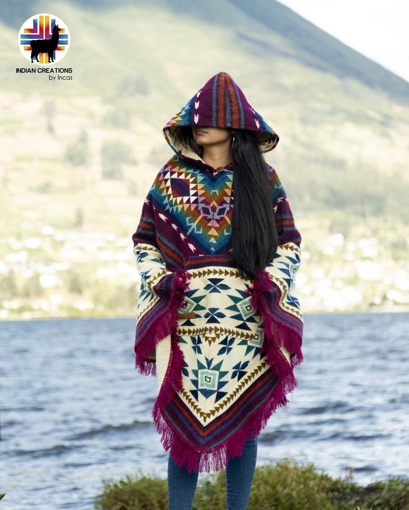 Unisex Alpaca Poncho.  V-Shaped Style. Exclusively created by Indigenous hands. Super soft & warm.  Machine Washable. FREE SHIPPING!