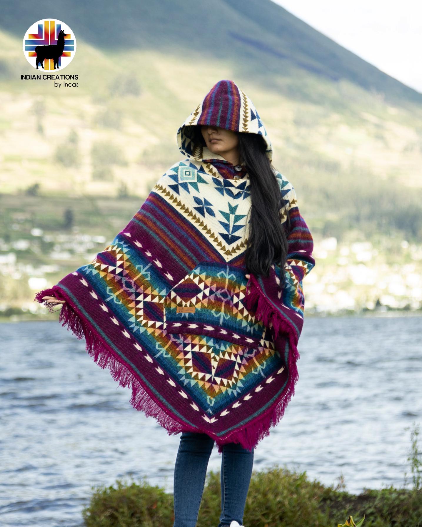 Unisex Alpaca Poncho.  V-Shaped Style. Exclusively created by Indigenous hands. Super soft & warm.  Machine Washable. FREE SHIPPING!