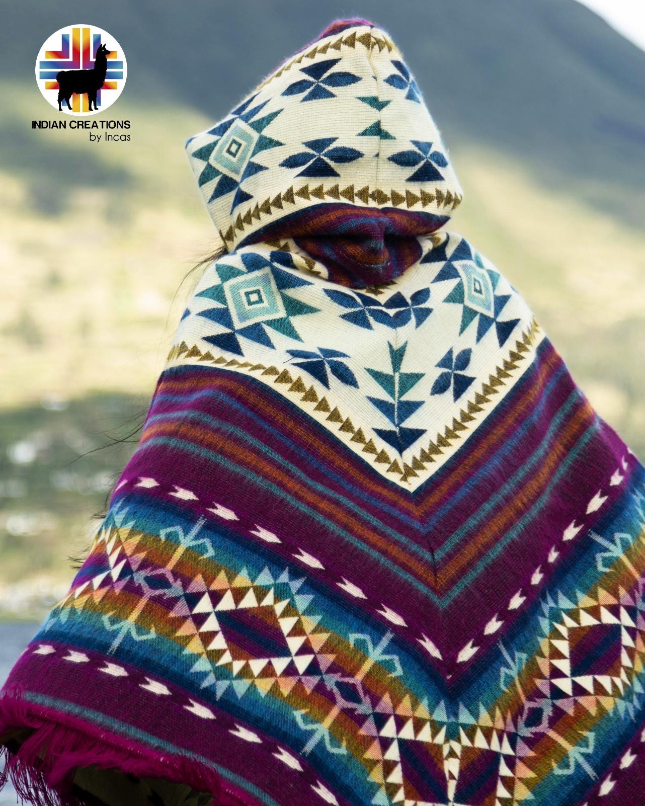 Unisex Alpaca Poncho.  V-Shaped Style. Exclusively created by Indigenous hands. Super soft & warm.  Machine Washable. FREE SHIPPING!
