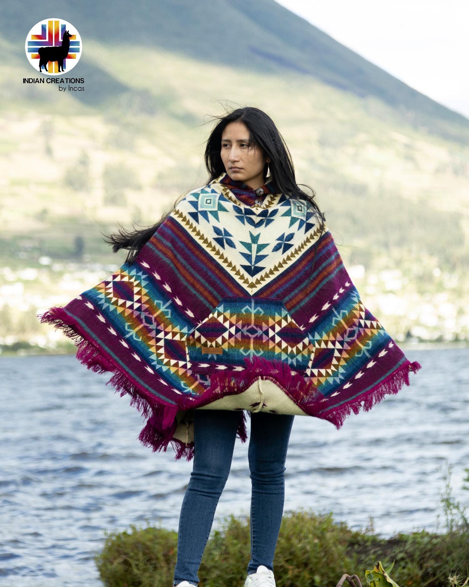 Unisex Alpaca Poncho.  V-Shaped Style. Exclusively created by Indigenous hands. Super soft & warm.  Machine Washable. FREE SHIPPING!