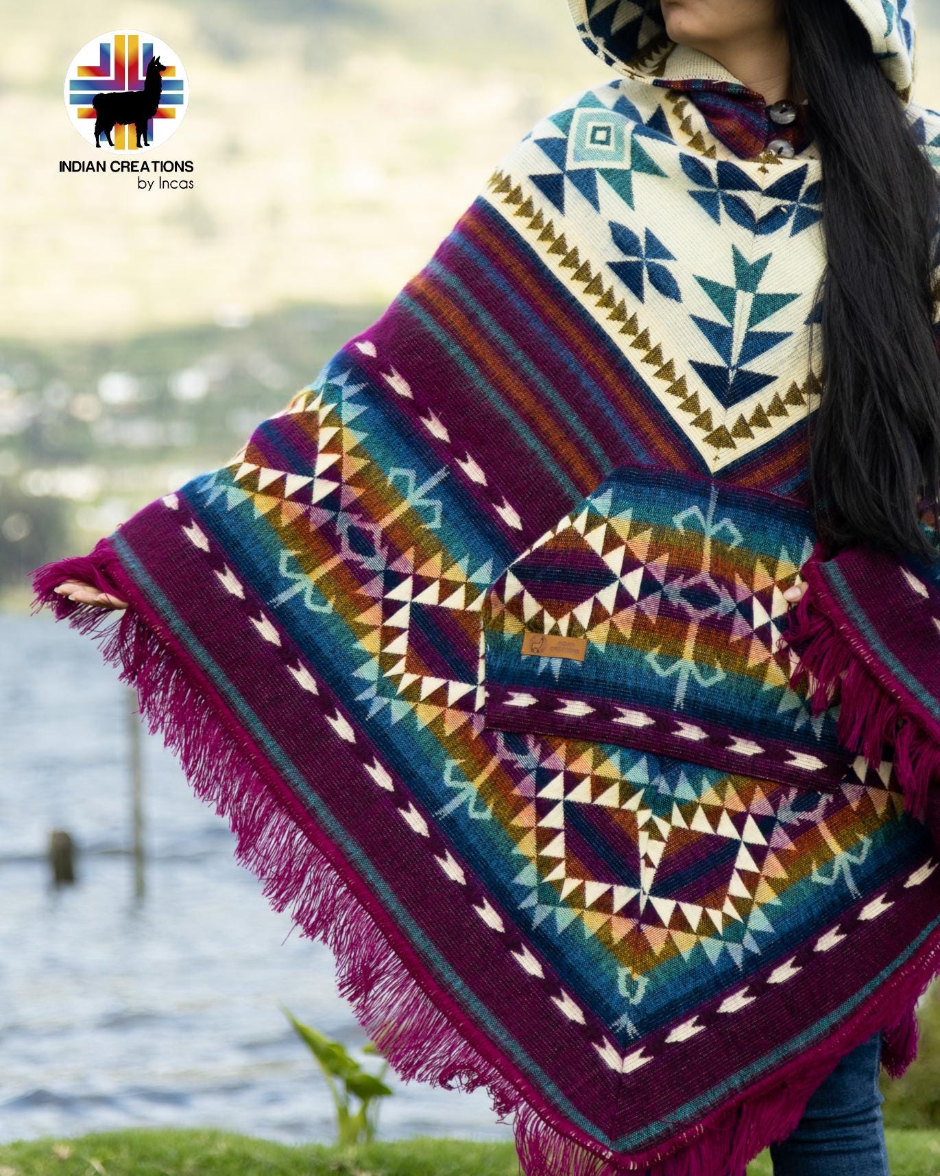 Unisex Alpaca Poncho.  V-Shaped Style. Exclusively created by Indigenous hands. Super soft & warm.  Machine Washable. FREE SHIPPING!