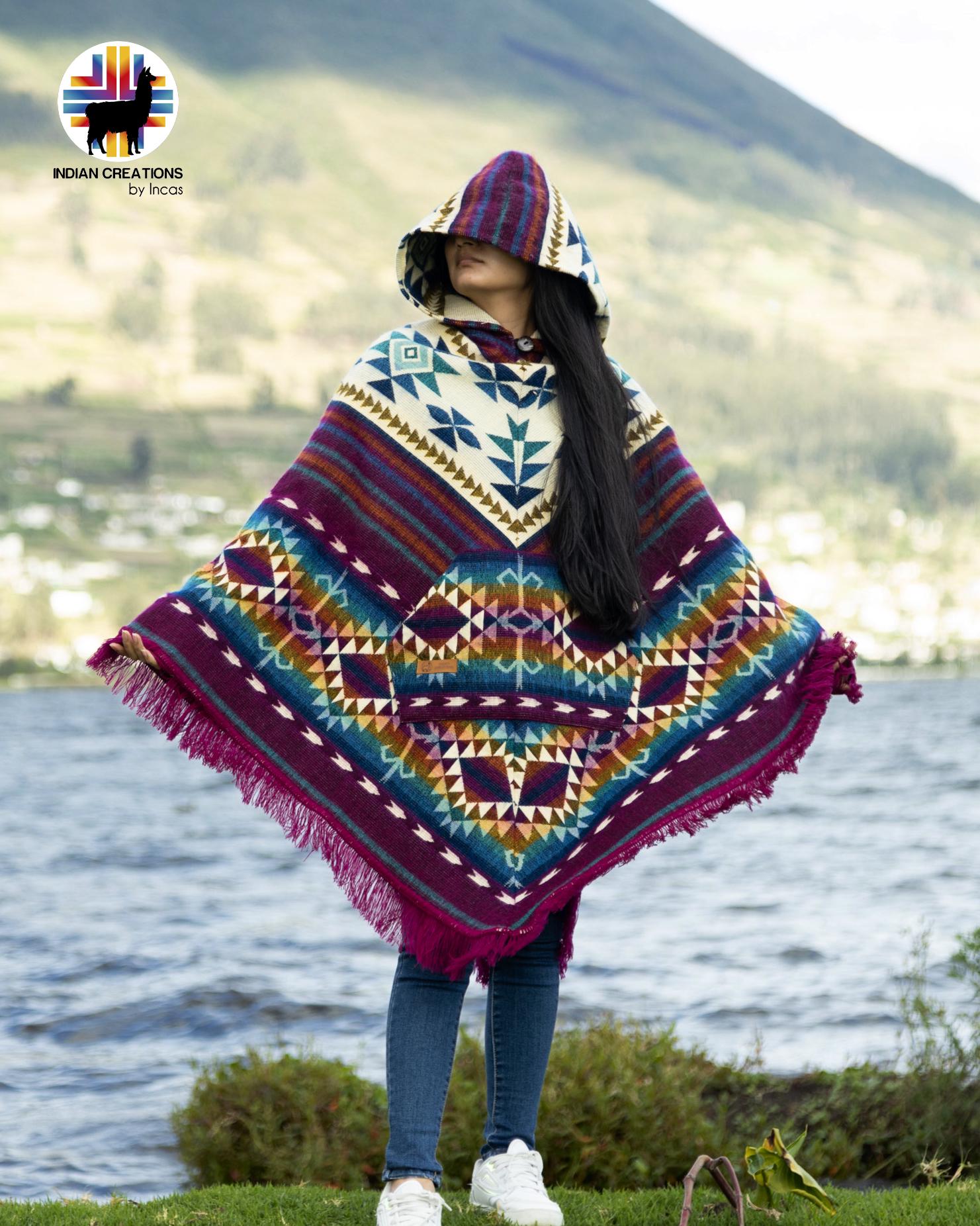Unisex Alpaca Poncho.  V-Shaped Style. Exclusively created by Indigenous hands. Super soft & warm.  Machine Washable. FREE SHIPPING!
