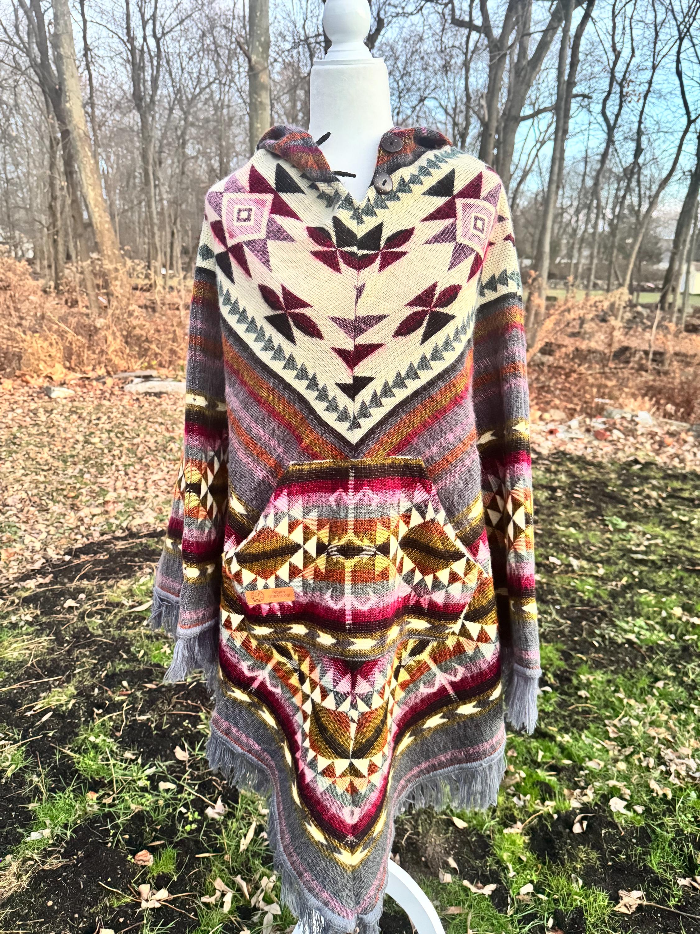 Unisex Alpaca Poncho.  V-Shaped Style. Exclusively created by Indigenous hands. Super soft & warm.  Machine Washable. FREE SHIPPING!