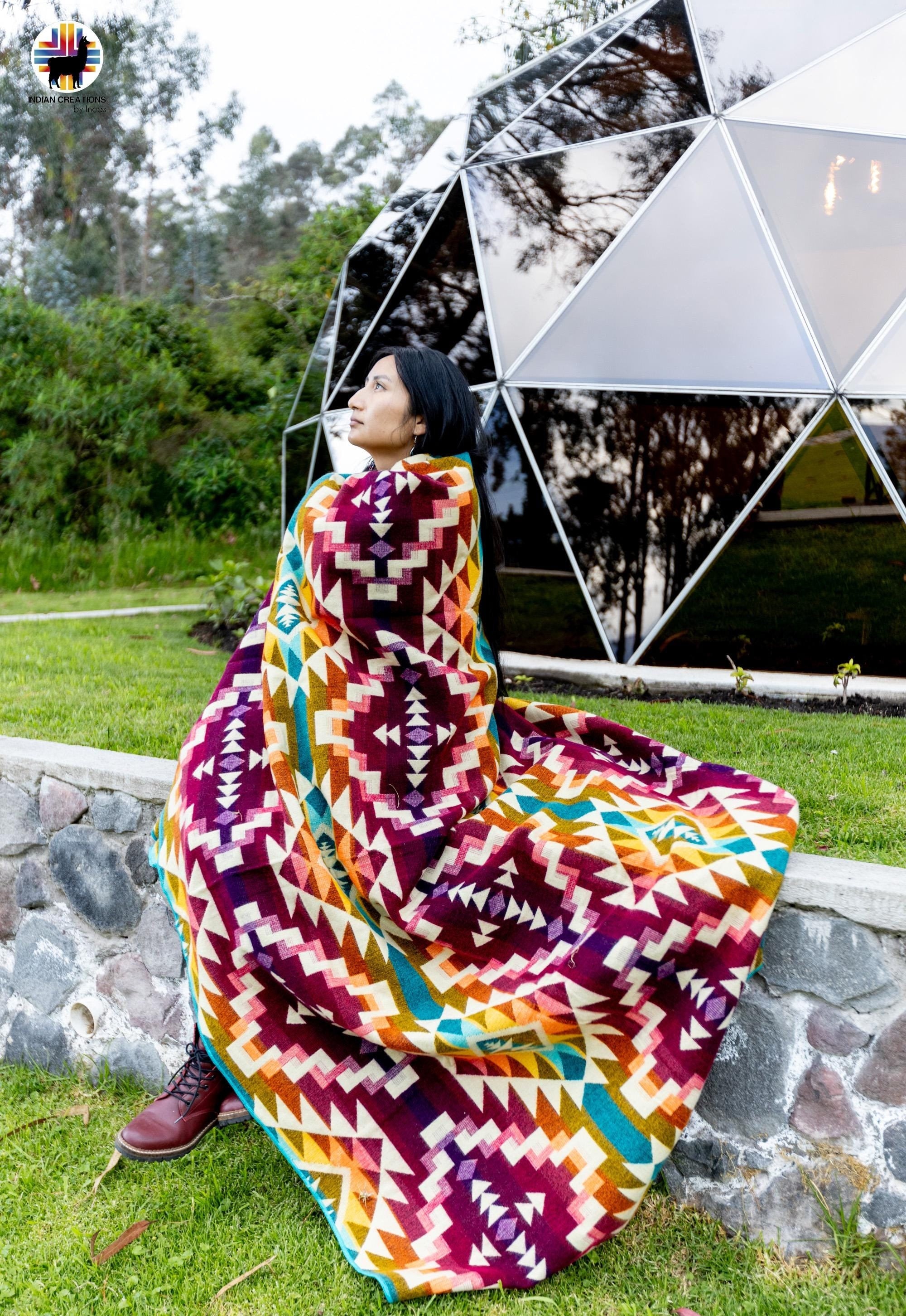 The Seven Colors Handmade Alpaca Wool Blanket. Queen Size. Handcrafted by Indigenous Hands. Super Soft and Warm. FREE SHIPPING. Gift Ideas