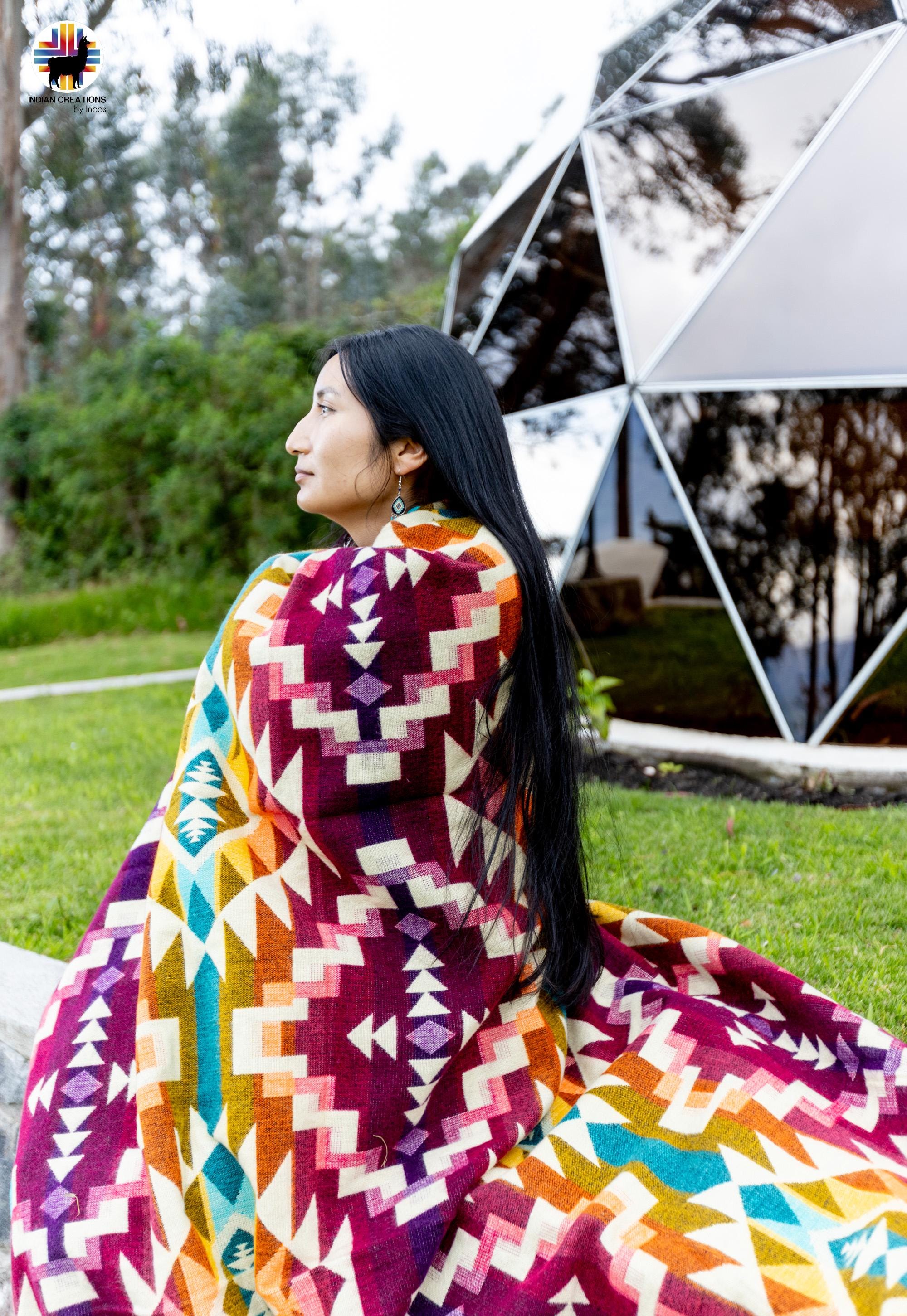The Seven Colors Handmade Alpaca Wool Blanket. Queen Size. Handcrafted by Indigenous Hands. Super Soft and Warm. FREE SHIPPING. Gift Ideas