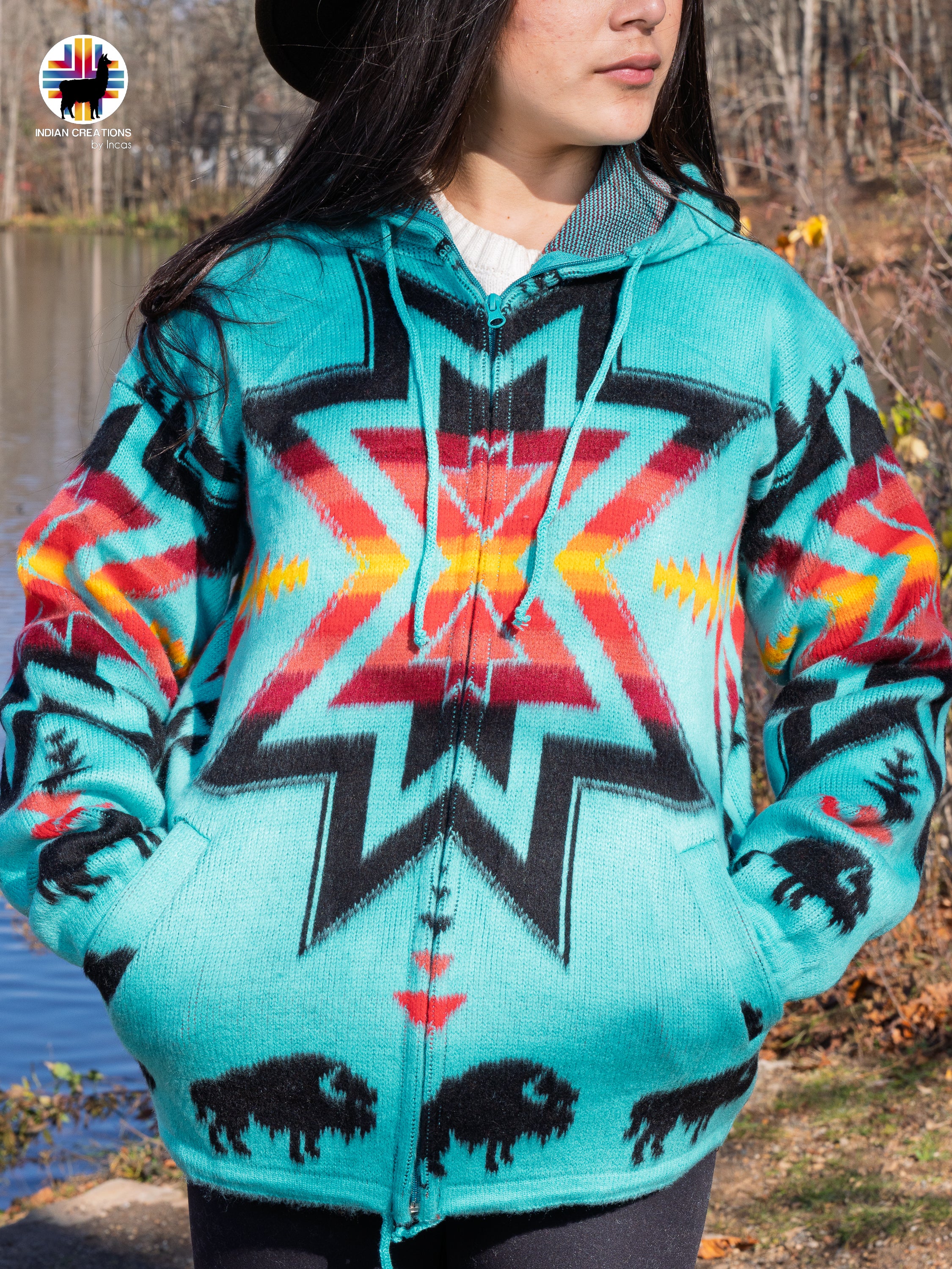 Blue Flax Handmade Alpaca Wool Jacket. Crafted by Indigenous Hands.