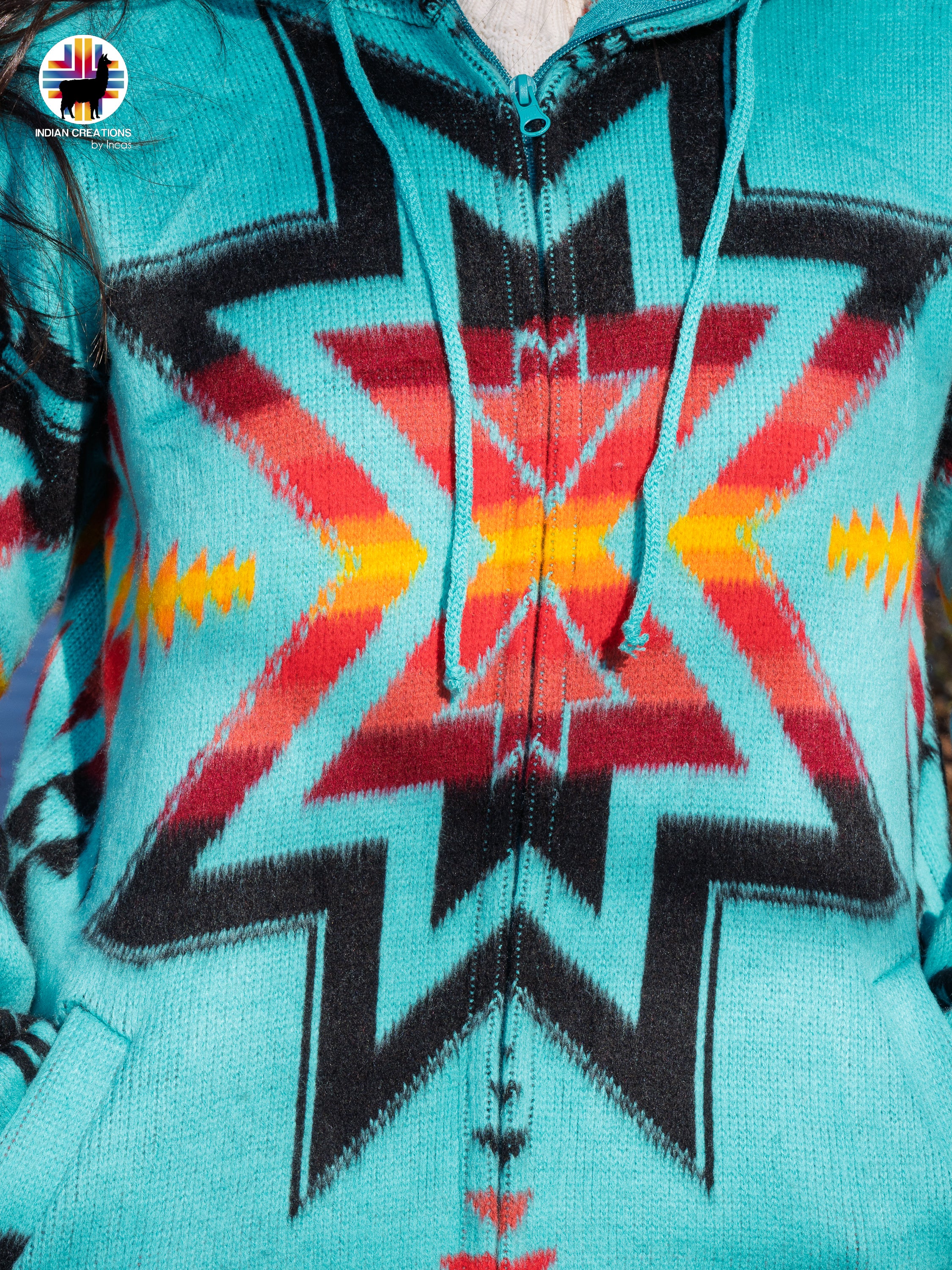 Blue Flax Handmade Alpaca Wool Jacket. Crafted by Indigenous Hands.