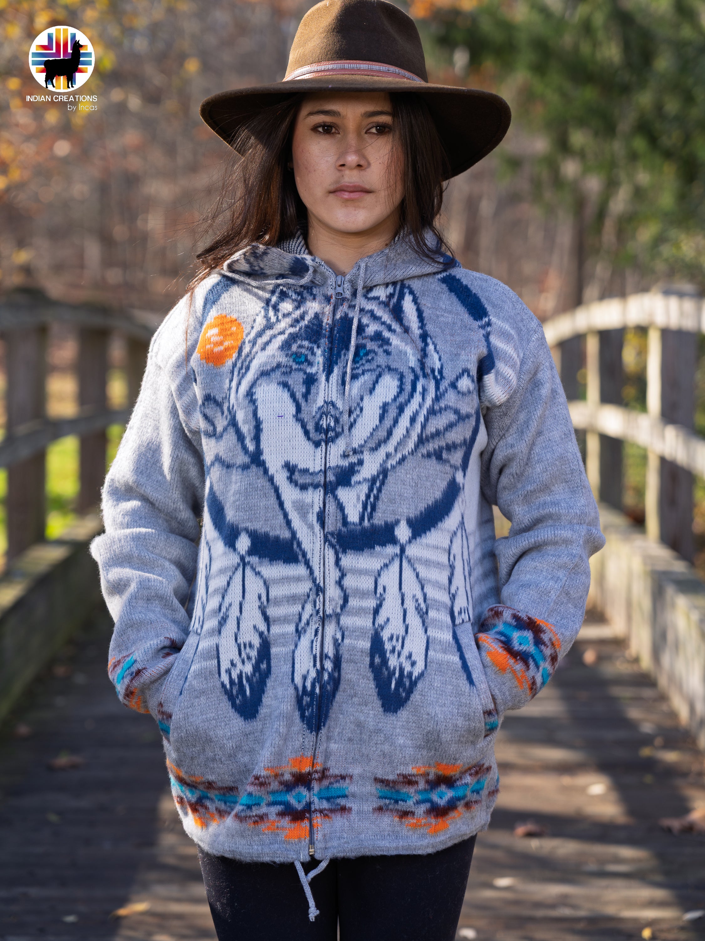 Lone Wolf Handmade Alpaca Wool Jacket. Crafted by Indigenous Hands.