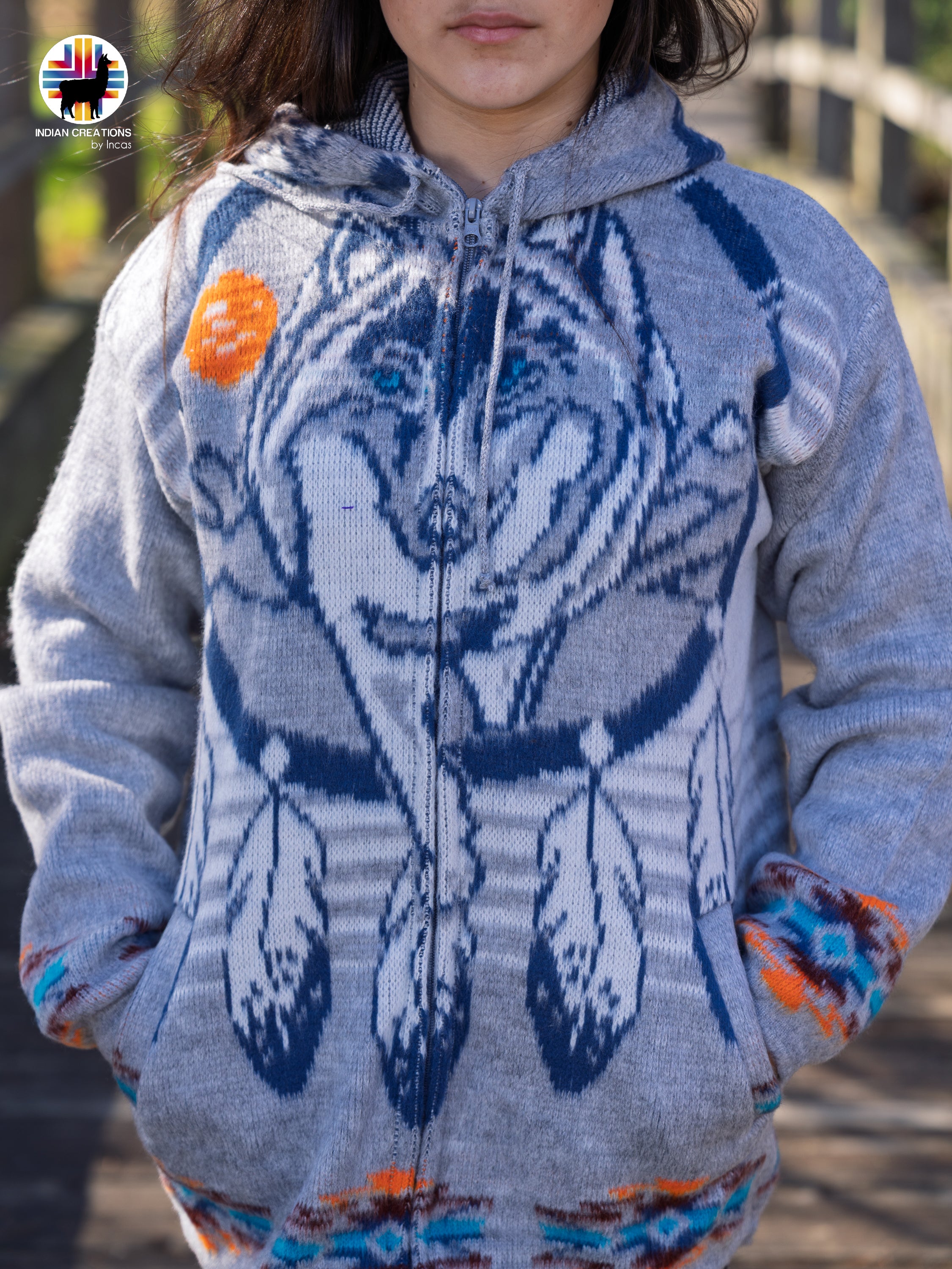 Lone Wolf Handmade Alpaca Wool Jacket. Crafted by Indigenous Hands.
