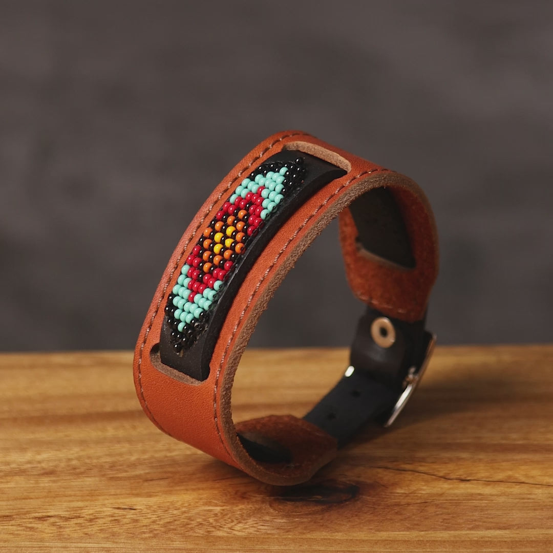 Beaded Cuff Bracelets. Handmade by Indigenous Hands. Leather Bracelets. Beaded Bracelets. Unisex.  Adjustable Strap.