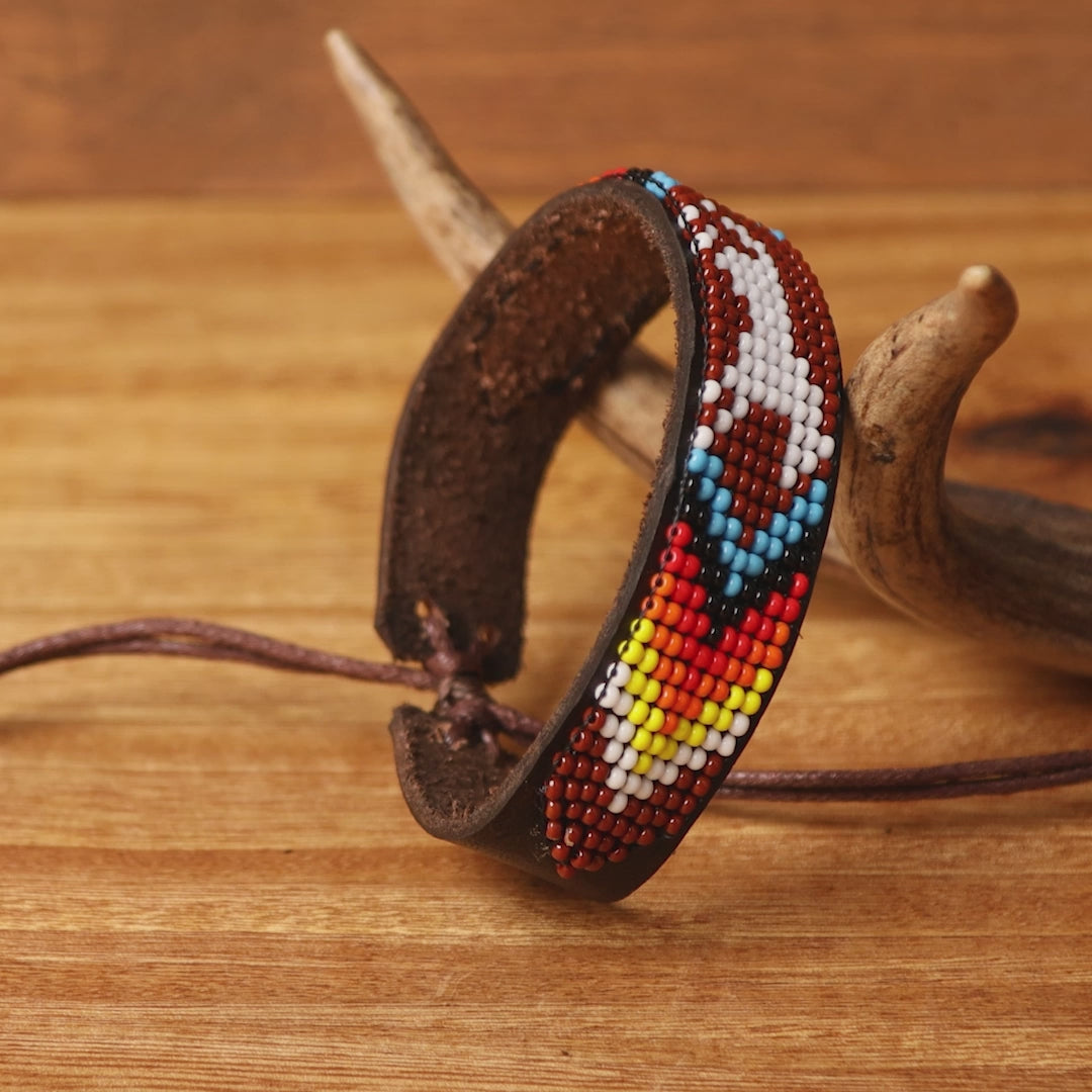 Beaded Cuff Bracelets. Handmade by Indigenous Hands. Leather Bracelets. Beaded Bracelets. Unisex.  Adjustable Strap.