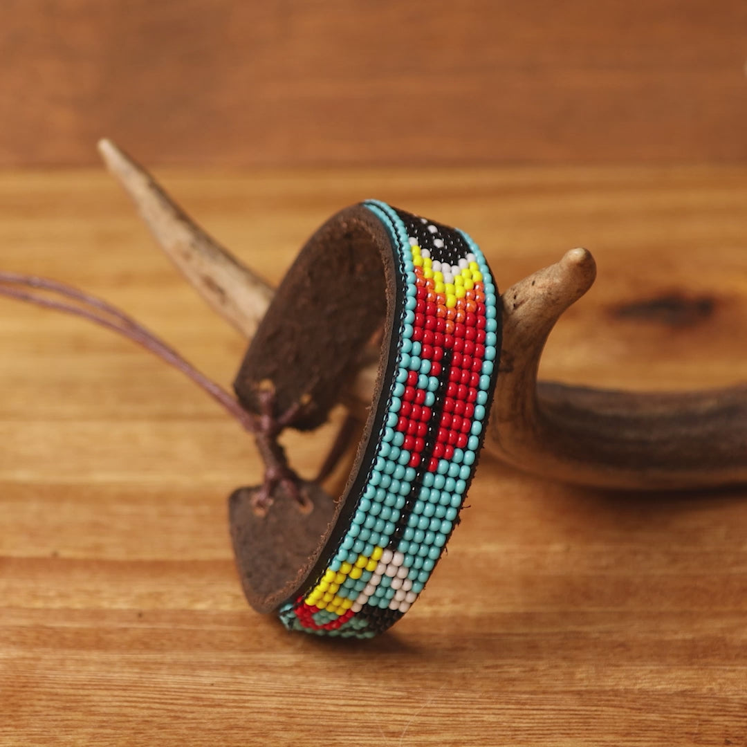Beaded Cuff Bracelets. Handmade by Indigenous Hands. Leather Bracelets. Beaded Bracelets. Unisex.  Adjustable Strap.