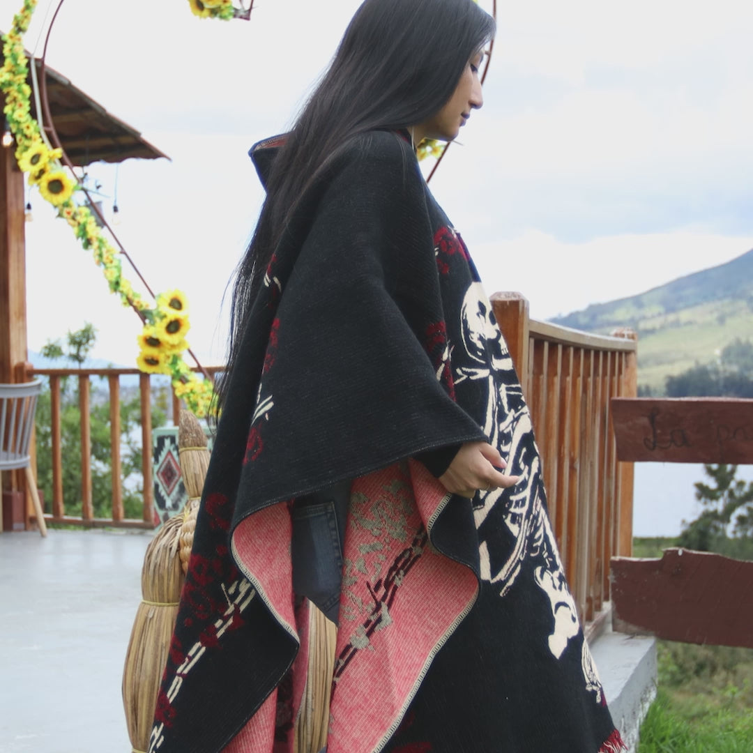Dark Love Alpaca Wool Poncho Handcrafted by Indigenous Hands.
