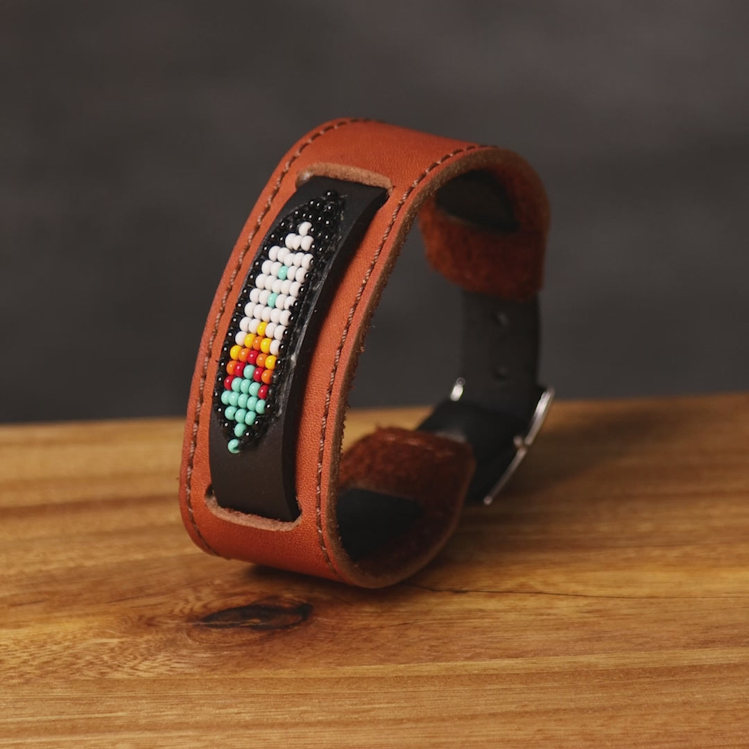 Beaded Cuff Bracelets. Handmade by Indigenous Hands. Leather Bracelets. Beaded Bracelets. Unisex.  Adjustable Strap.