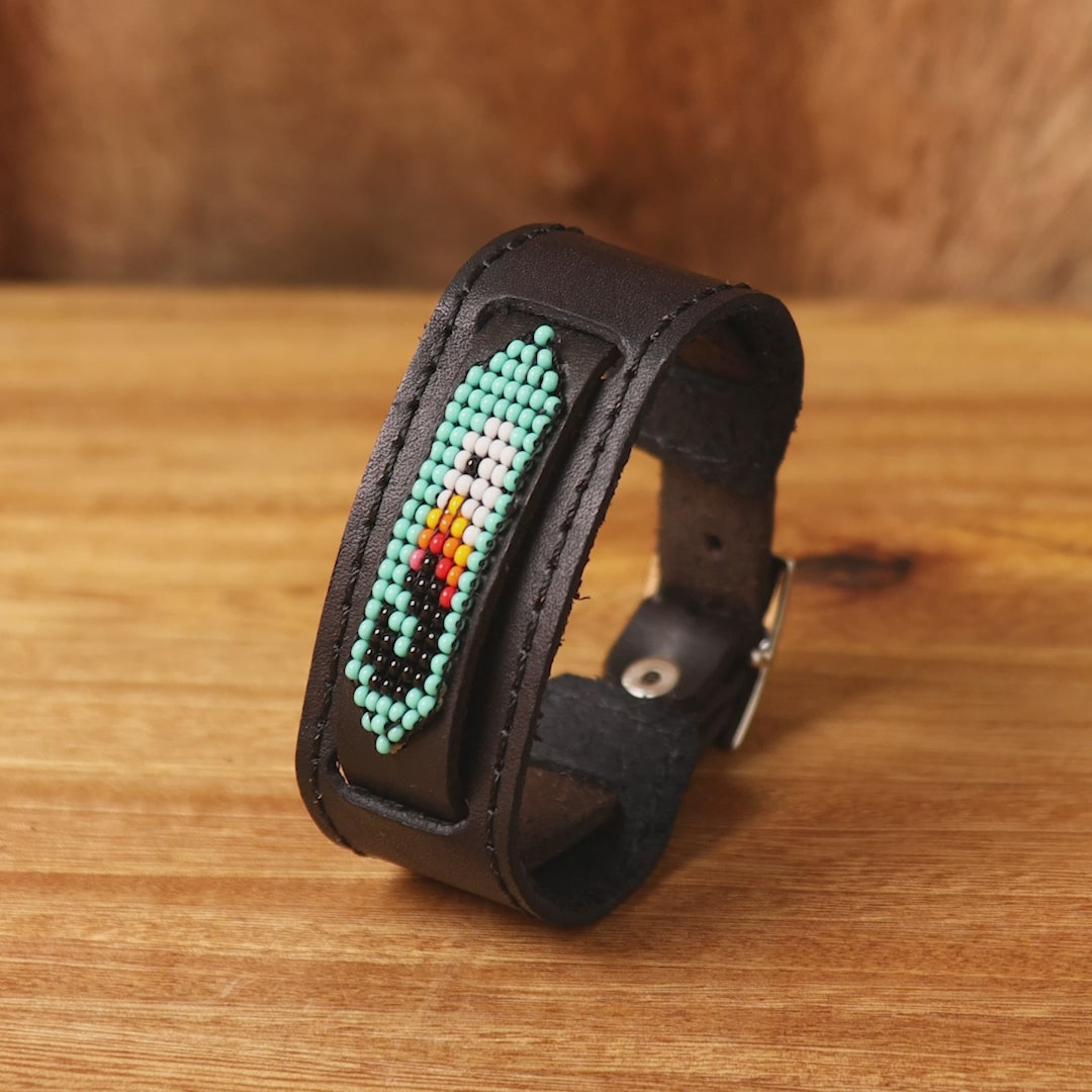 Beaded Cuff Bracelets. Handmade by Indigenous Hands. Leather Bracelets. Beaded Bracelets. Unisex.  Adjustable Strap.