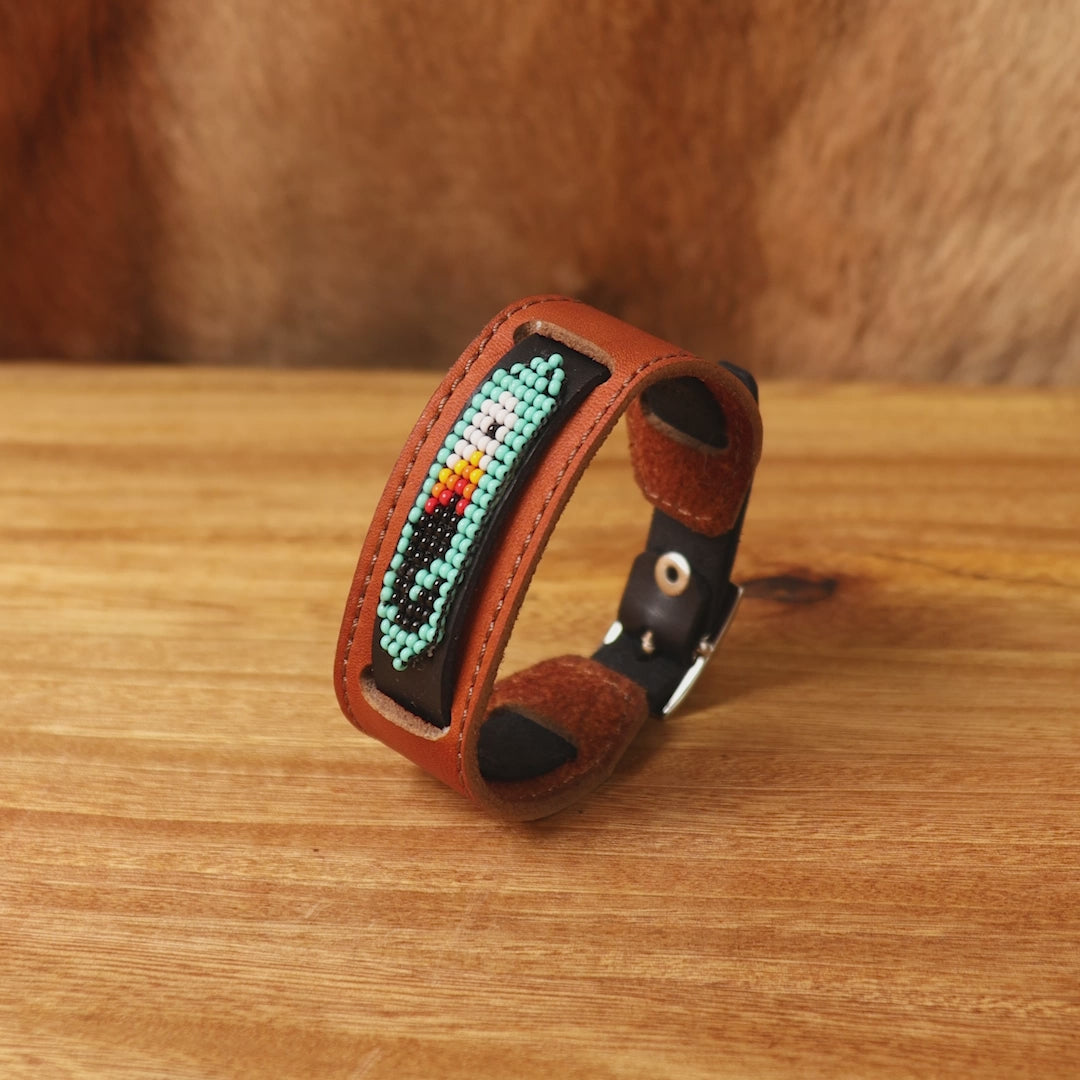 Beaded Cuff Bracelets. Handmade by Indigenous Hands. Leather Bracelets. Beaded Bracelets. Unisex.  Adjustable Strap.