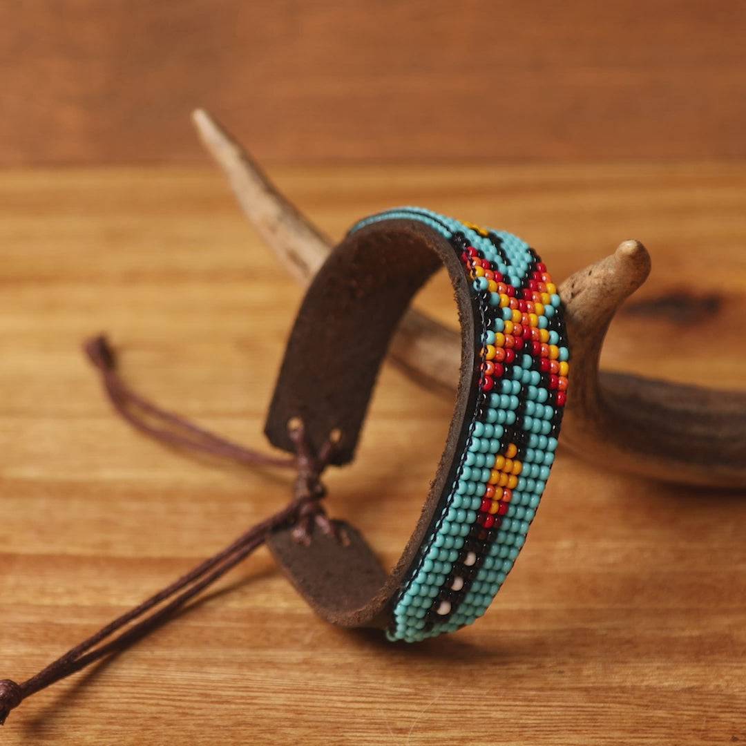 Beaded Cuff Bracelets. Handmade by Indigenous Hands. Leather Bracelets. Beaded Bracelets. Unisex.  Adjustable Strap.