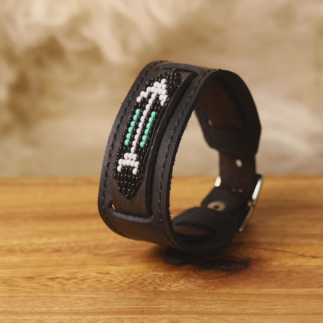 Beaded Cuff Bracelets. Handmade by Indigenous Hands. Leather Bracelets. Beaded Bracelets. Unisex.  Adjustable Strap.