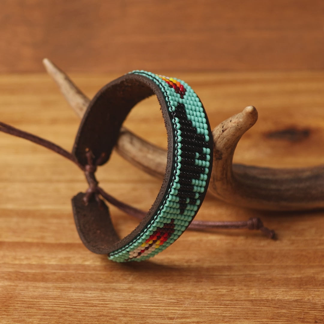 Beaded Cuff Bracelets. Handmade by Indigenous Hands. Leather Bracelets. Beaded Bracelets. Unisex.  Adjustable Strap.
