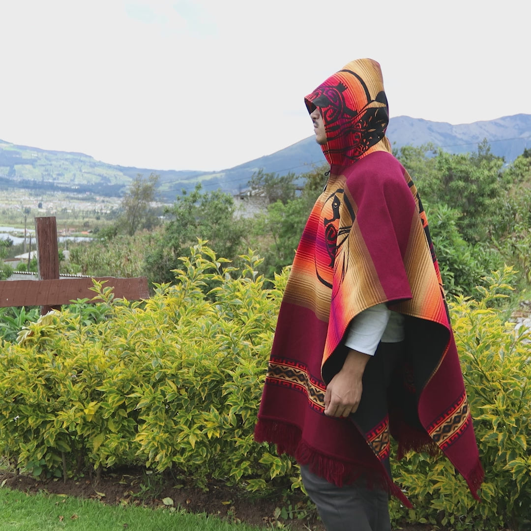 Sunset Turtle Alpaca Wool Poncho Handcrafted by Indigenous Hands.