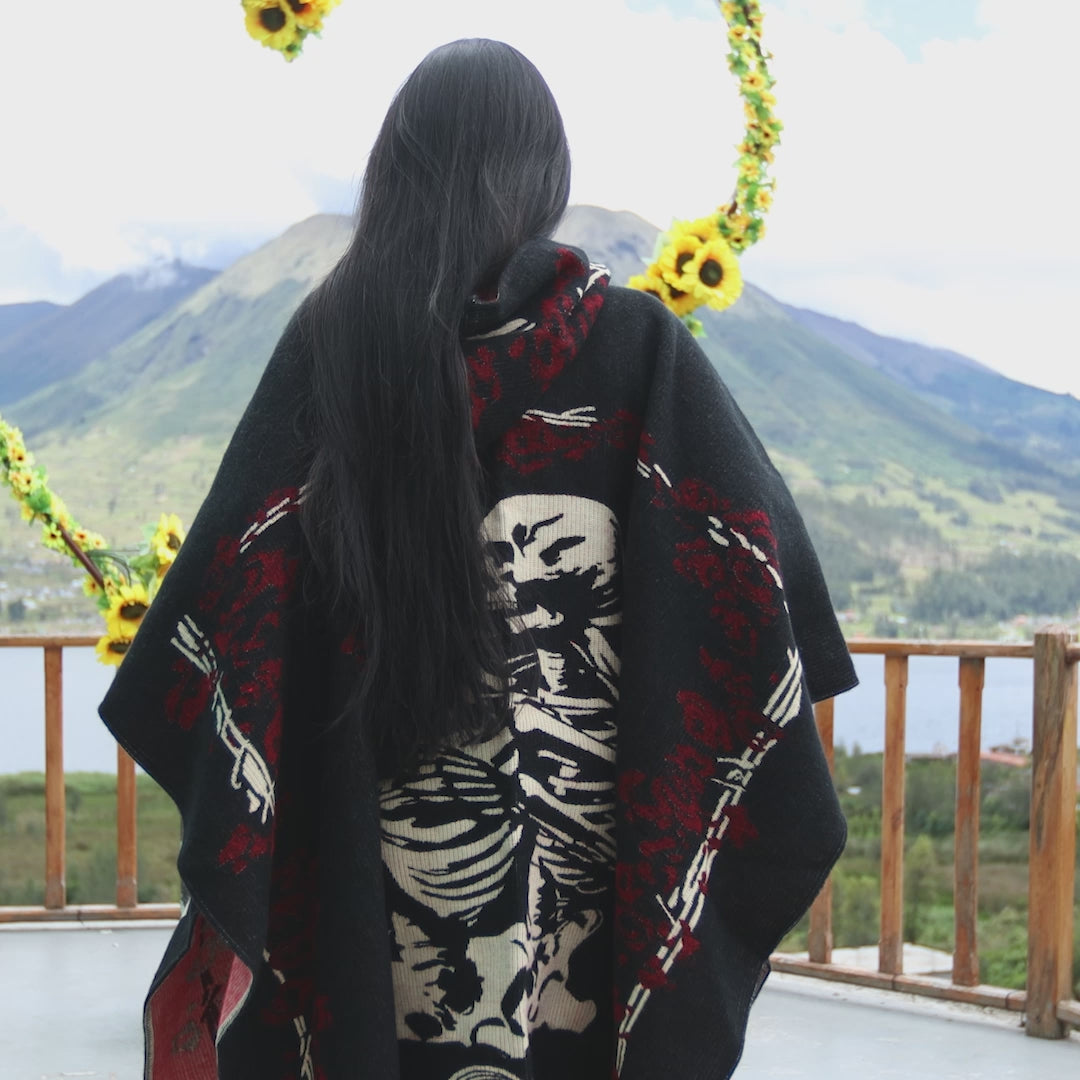 Dark Love Alpaca Wool Poncho Handcrafted by Indigenous Hands.