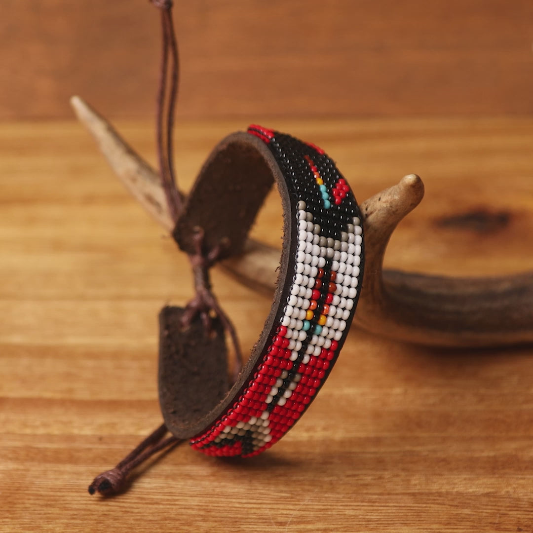 Beaded Cuff Bracelets. Handmade by Indigenous Hands. Leather Bracelets. Beaded Bracelets. Unisex.  Adjustable Strap.