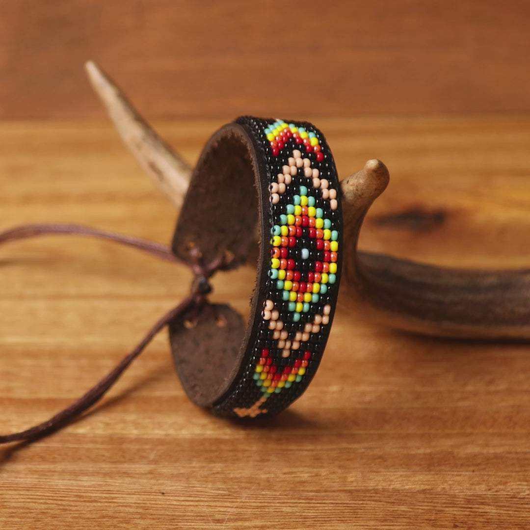 Beaded Cuff Bracelets. Handmade by Indigenous Hands. Leather Bracelets. Beaded Bracelets. Unisex.  Adjustable Strap.